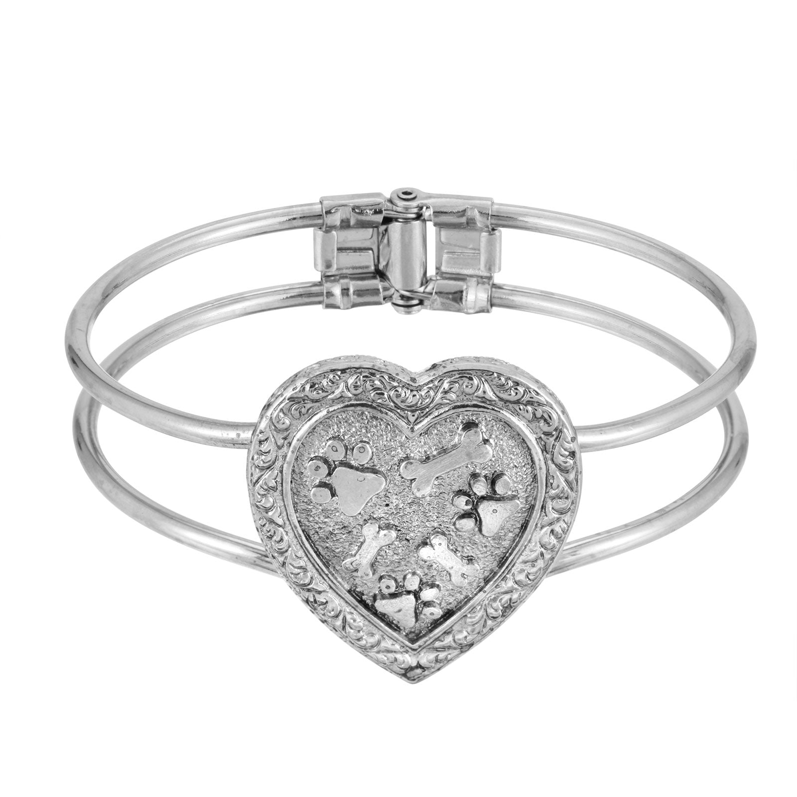 Premium 1928 Jewelry® Pewter Heart Paws & Bones Cuff Bracelet for Dog Lovers