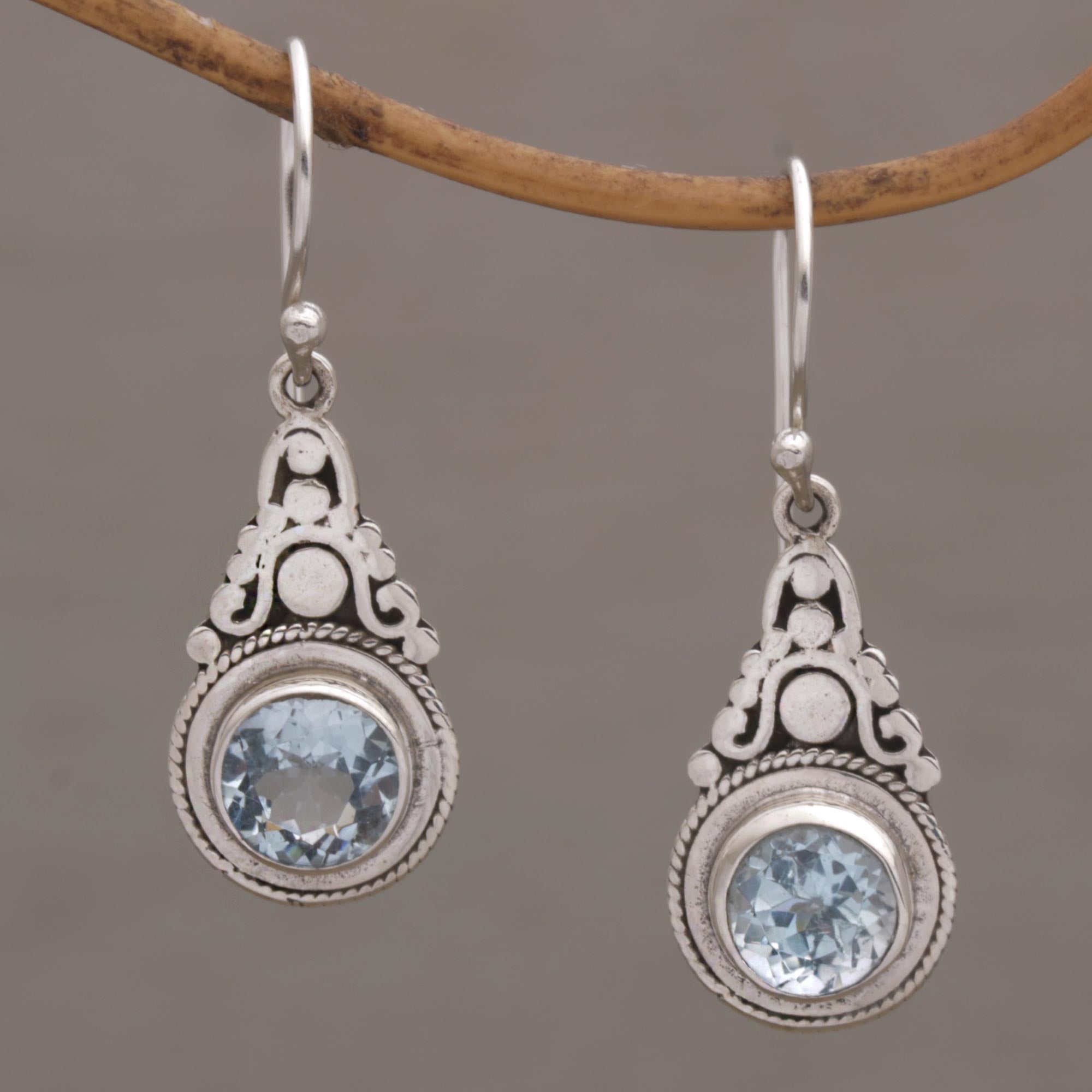 Premium Celestial Crowns: Fair Trade Blue Topaz & Sterling Silver Dangle Earrings