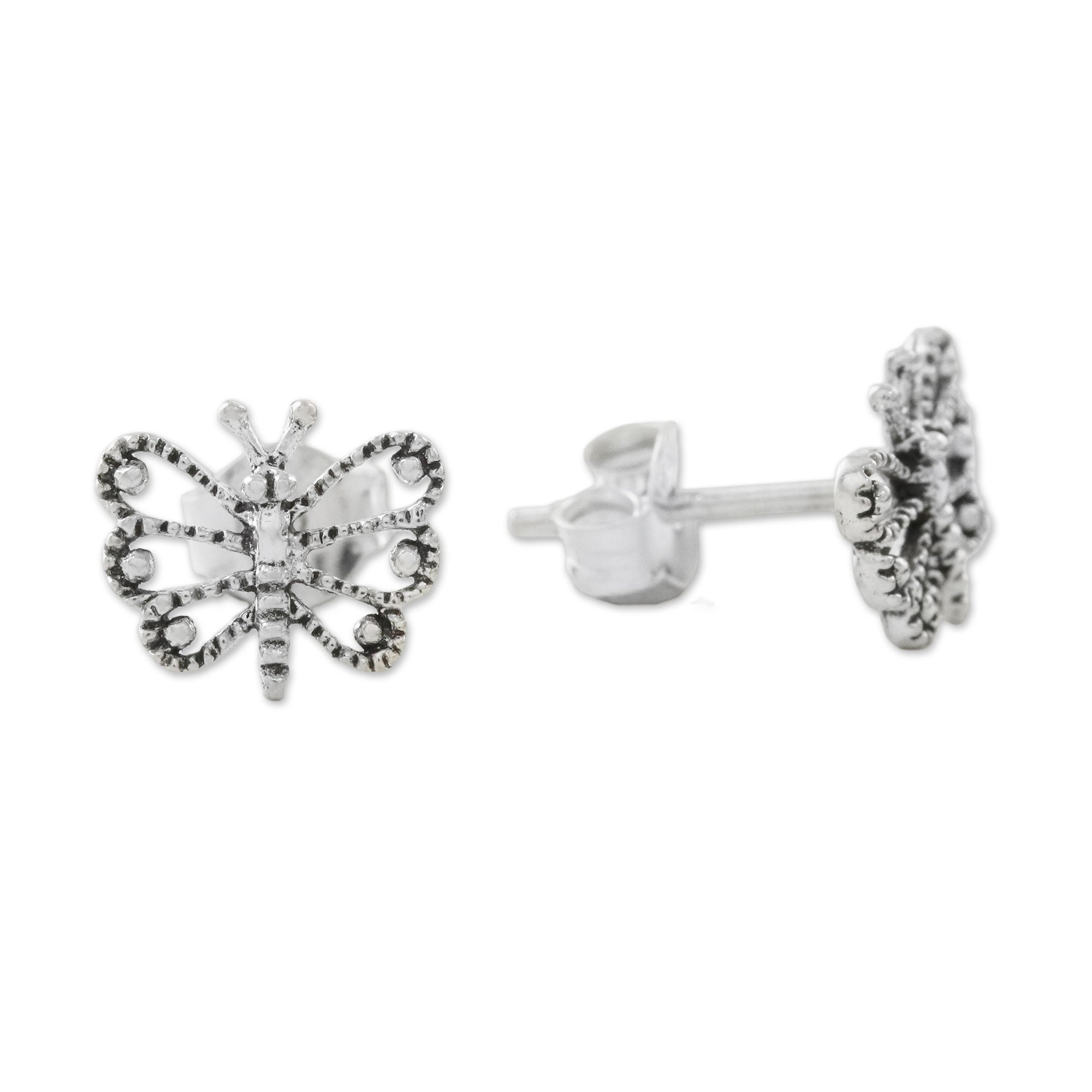 Premium Dotted Butterflies Sterling Silver Stud Earrings – Handcrafted Elegance