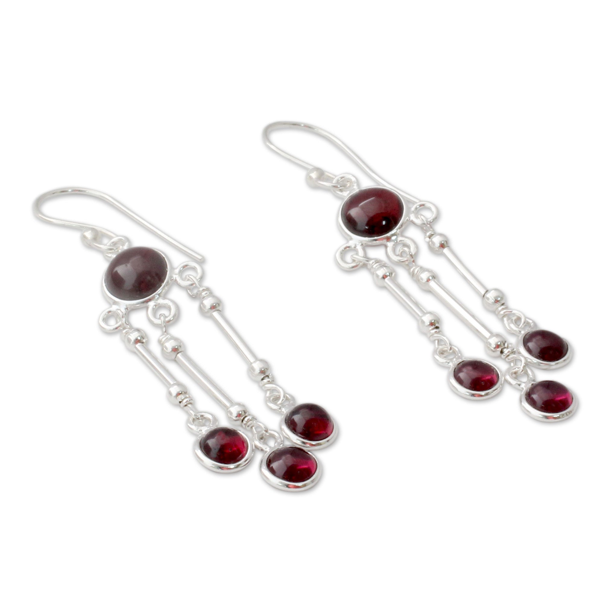 Premium Dreamer Garnet & Silver Chandelier Earrings - Handcrafted Elegance