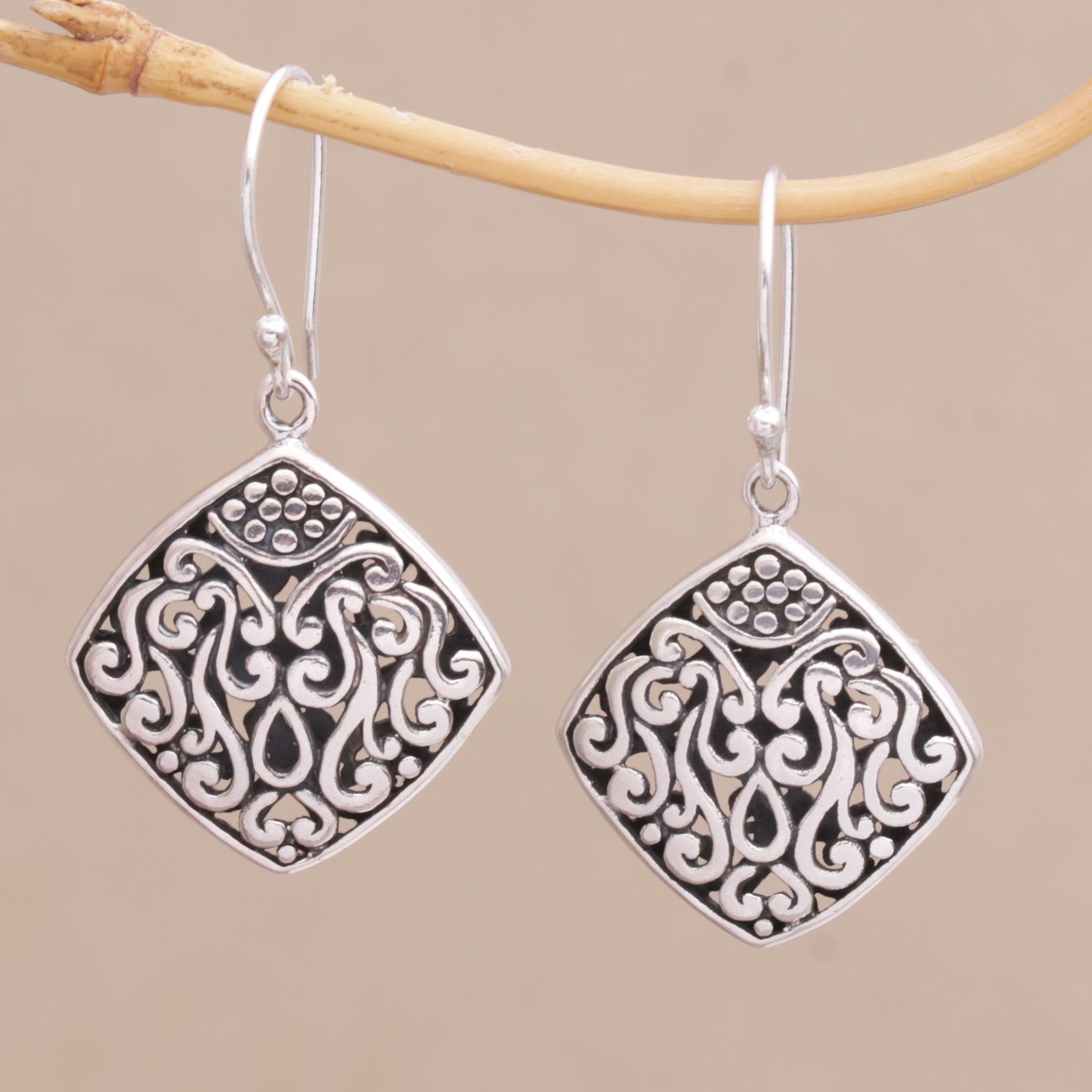 Premium Paradise Window Sterling Silver Diamond Dangle Earrings - Handcrafted Elegance