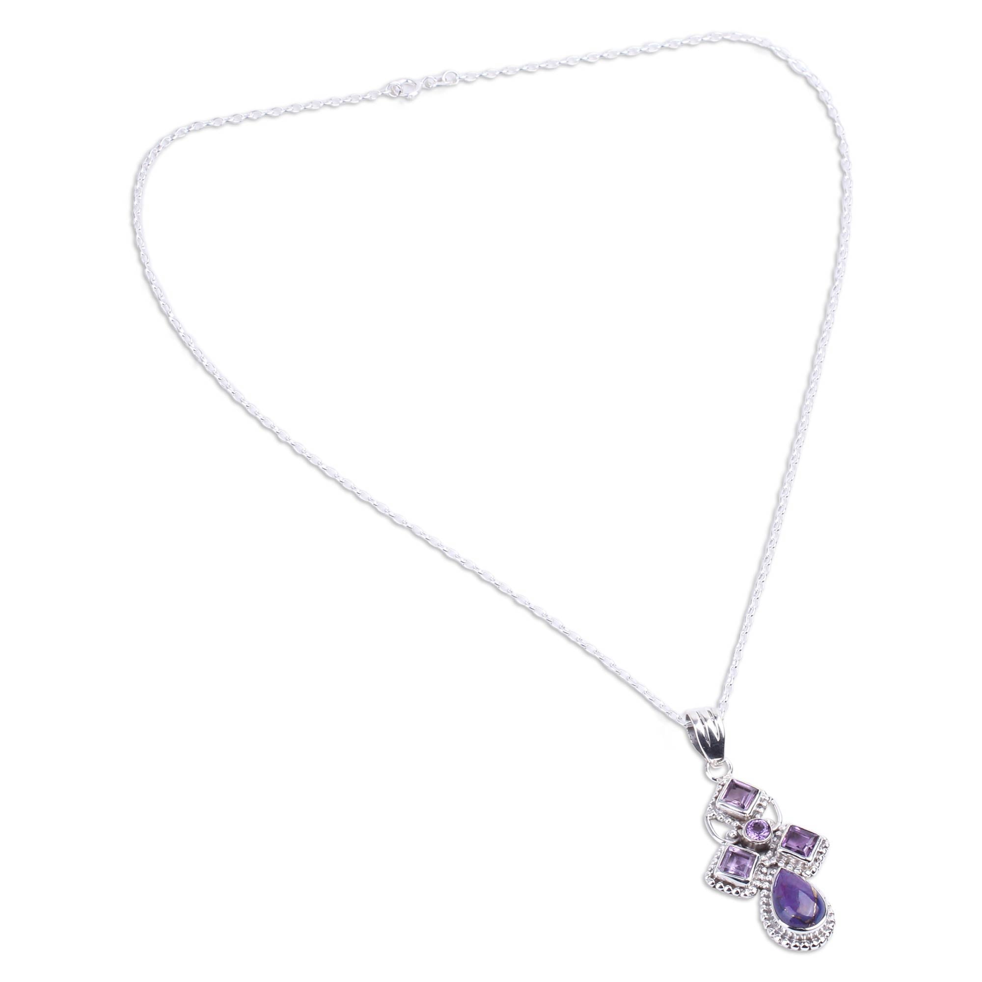 Premium Geometric Amethyst Pendant Necklace - Handcrafted Lilac Illusion Design