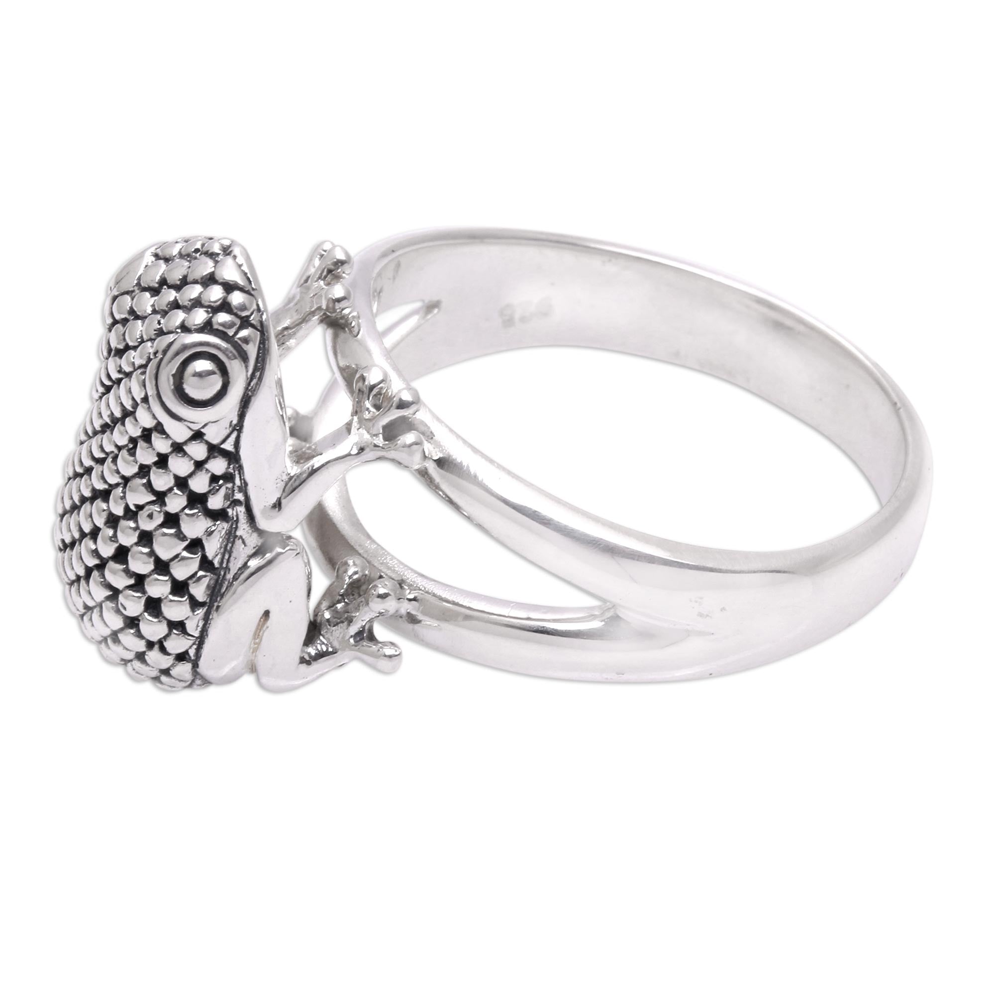 Premium Crouching Frog Sterling Silver Cocktail Ring - Handcrafted in Bali