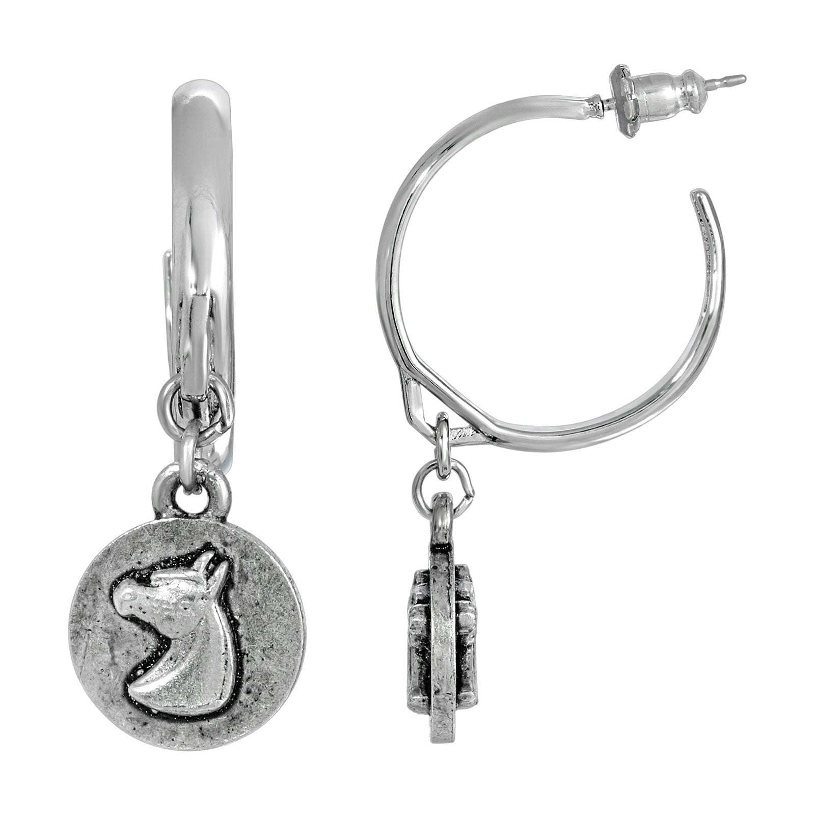 Premium 1928 Jewelry® Silver Tone Hoop Horse Head Drop Earrings - Elegant & Versatile