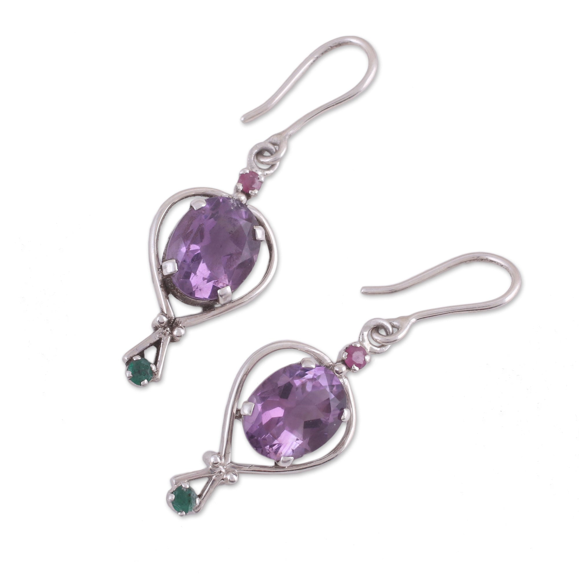 Premium Sparkling Allure Dangle Earrings - Amethyst, Emerald & Ruby | Handcrafted in India