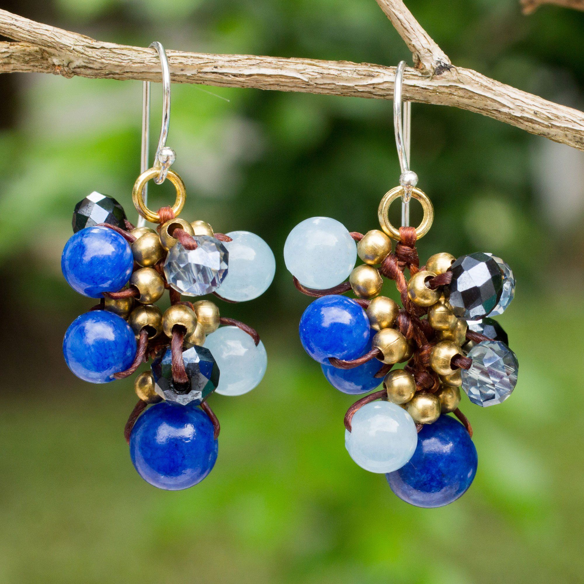 Premium Blue Quartz Beaded Cluster Earrings