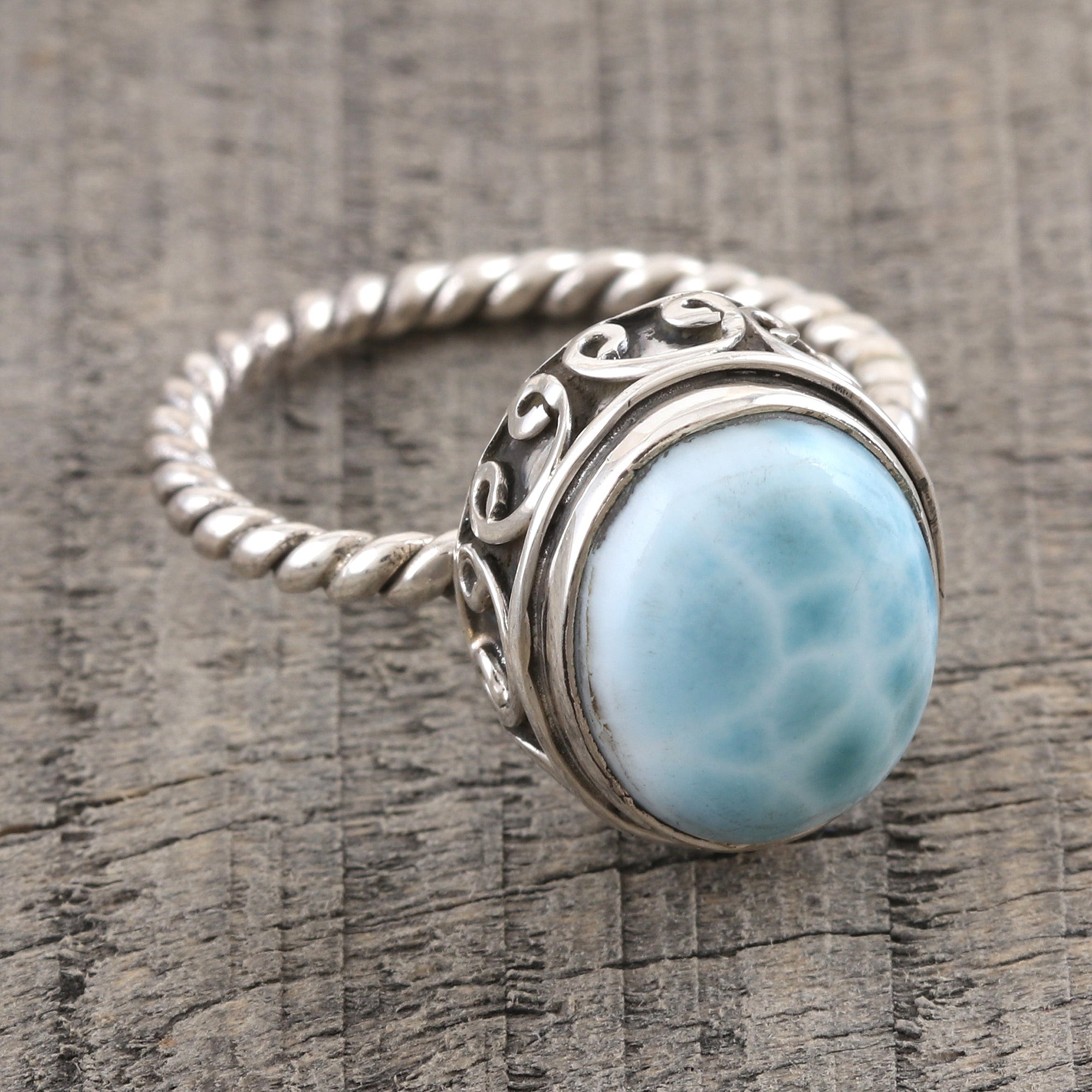 Premium Larimar Sterling Silver Ring - Endless Summer Sky Collection