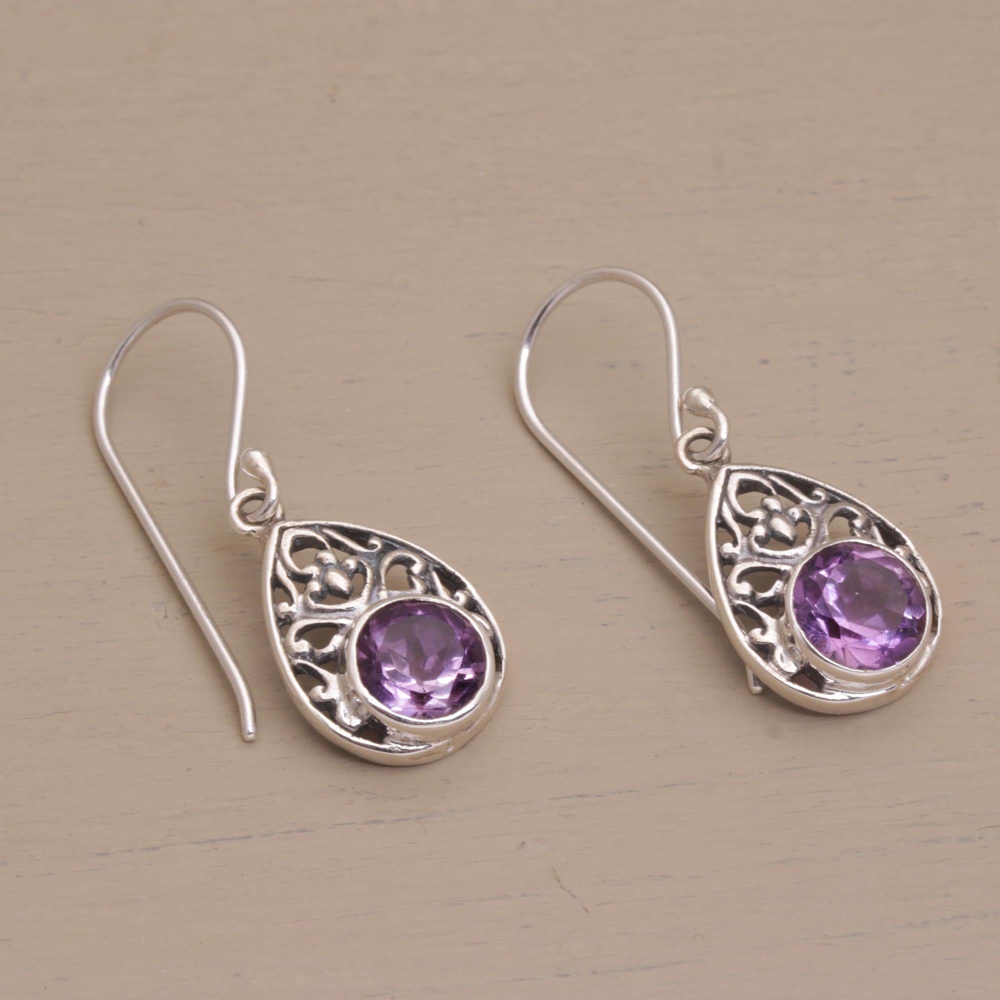 Premium Heavenly Temple Amethyst Dangle Earrings – Sterling Silver Elegance