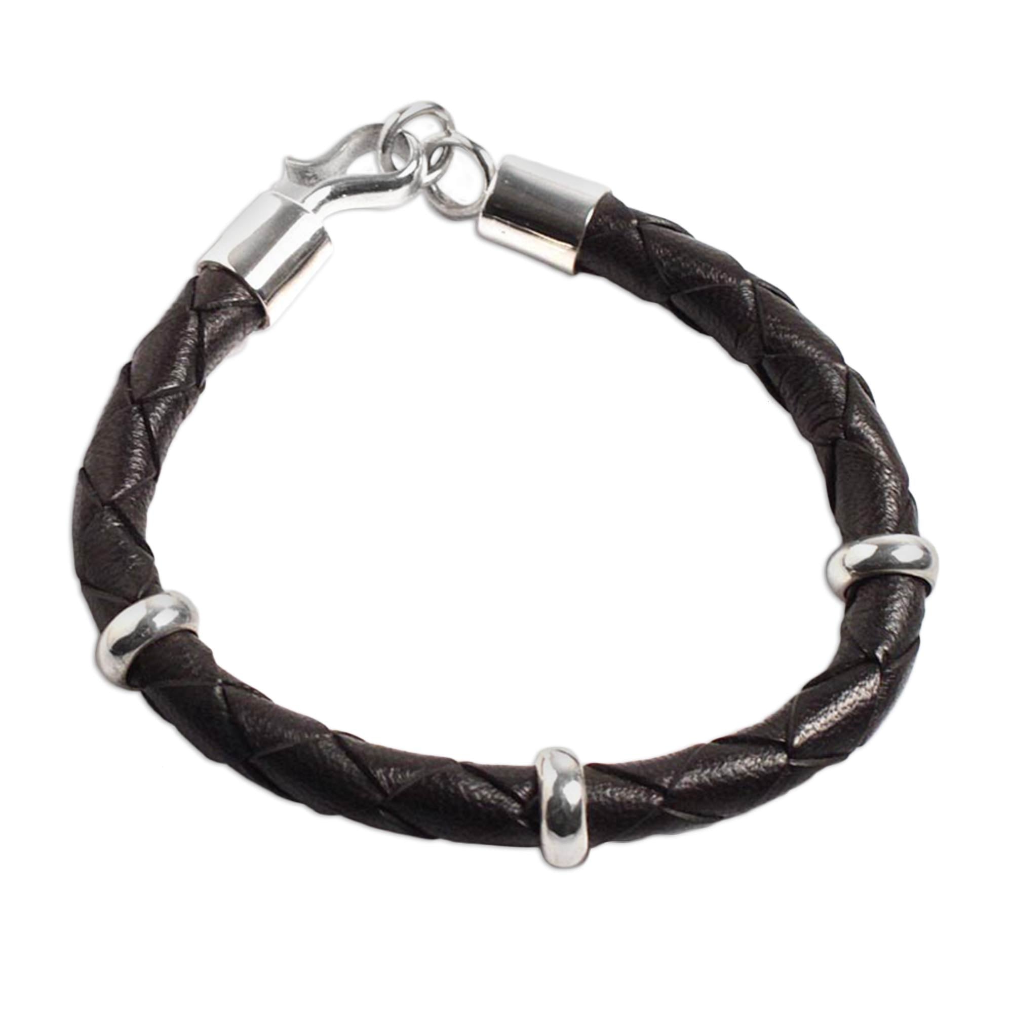 Premium Black Braided Leather Bracelet for Men