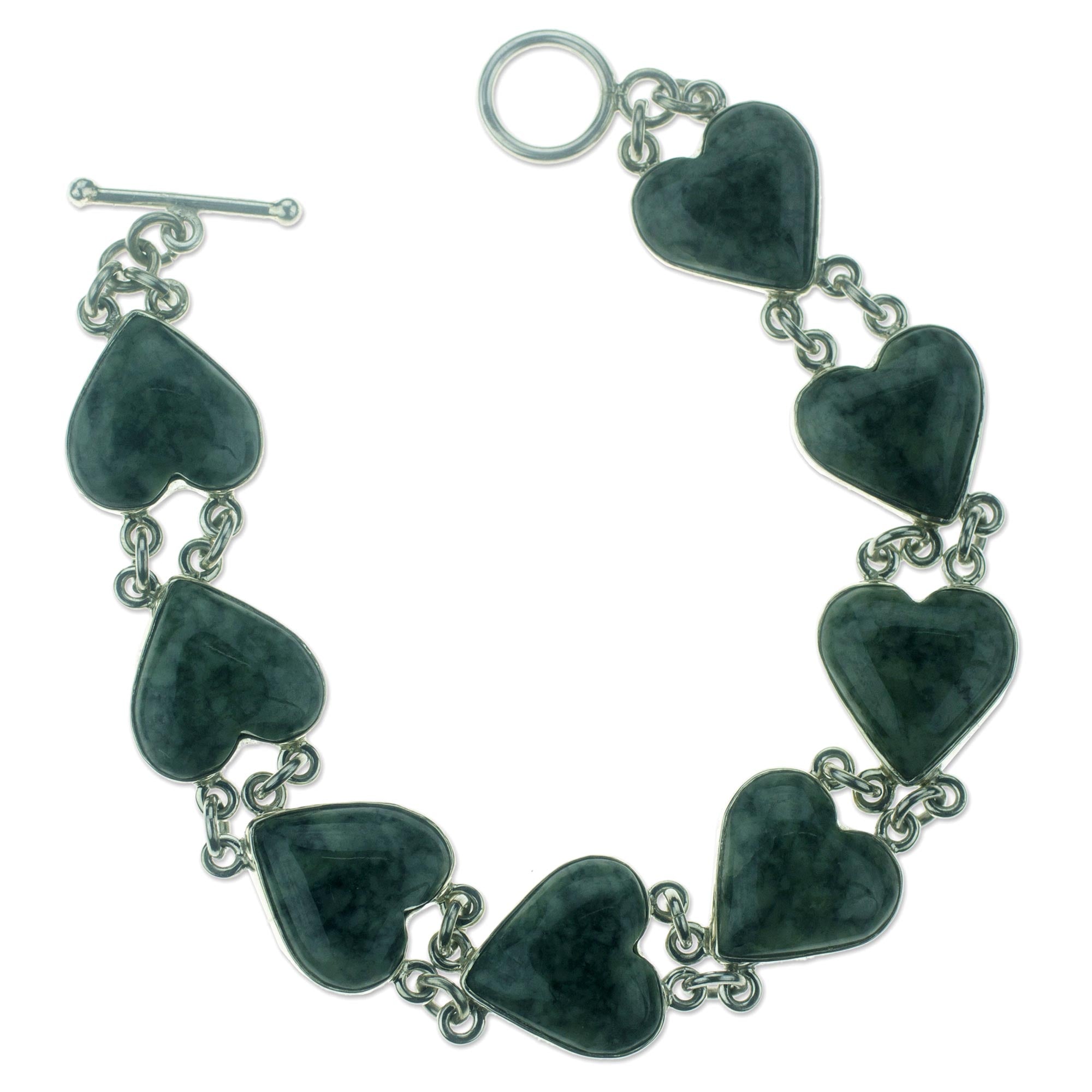 Premium Heart Shaped Jade Sterling Silver Bracelet - Eternal Love Collection