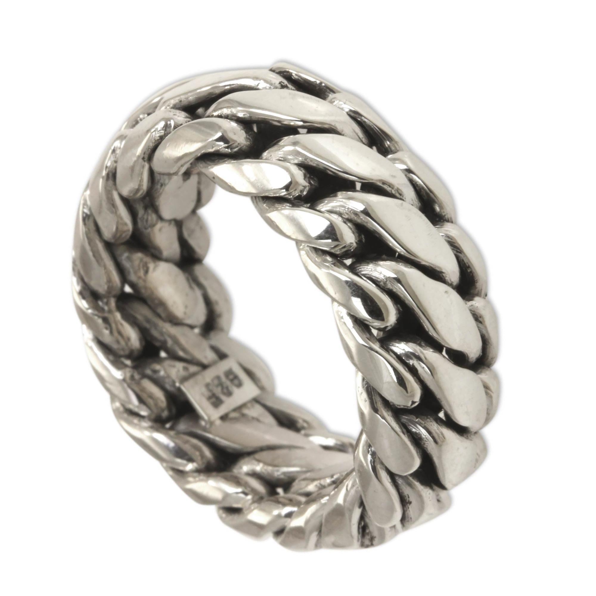 Premium Sanca Kembang Python Men's Band Ring - Handcrafted Silver Jewelry