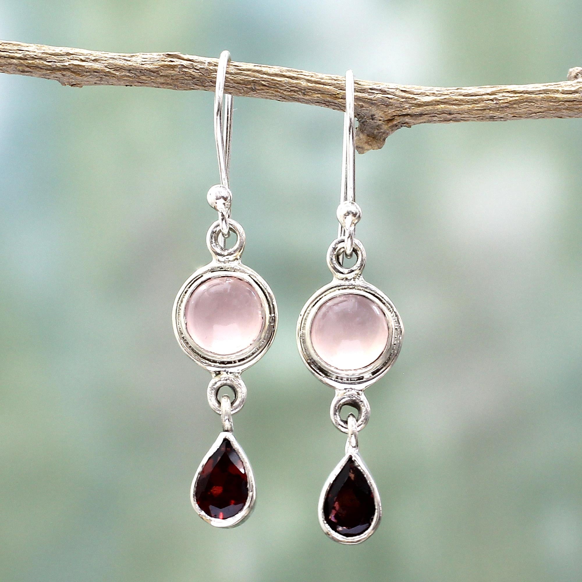 Premium Crimson Chalcedony & Garnet Dangle Earrings - Handmade Luxury