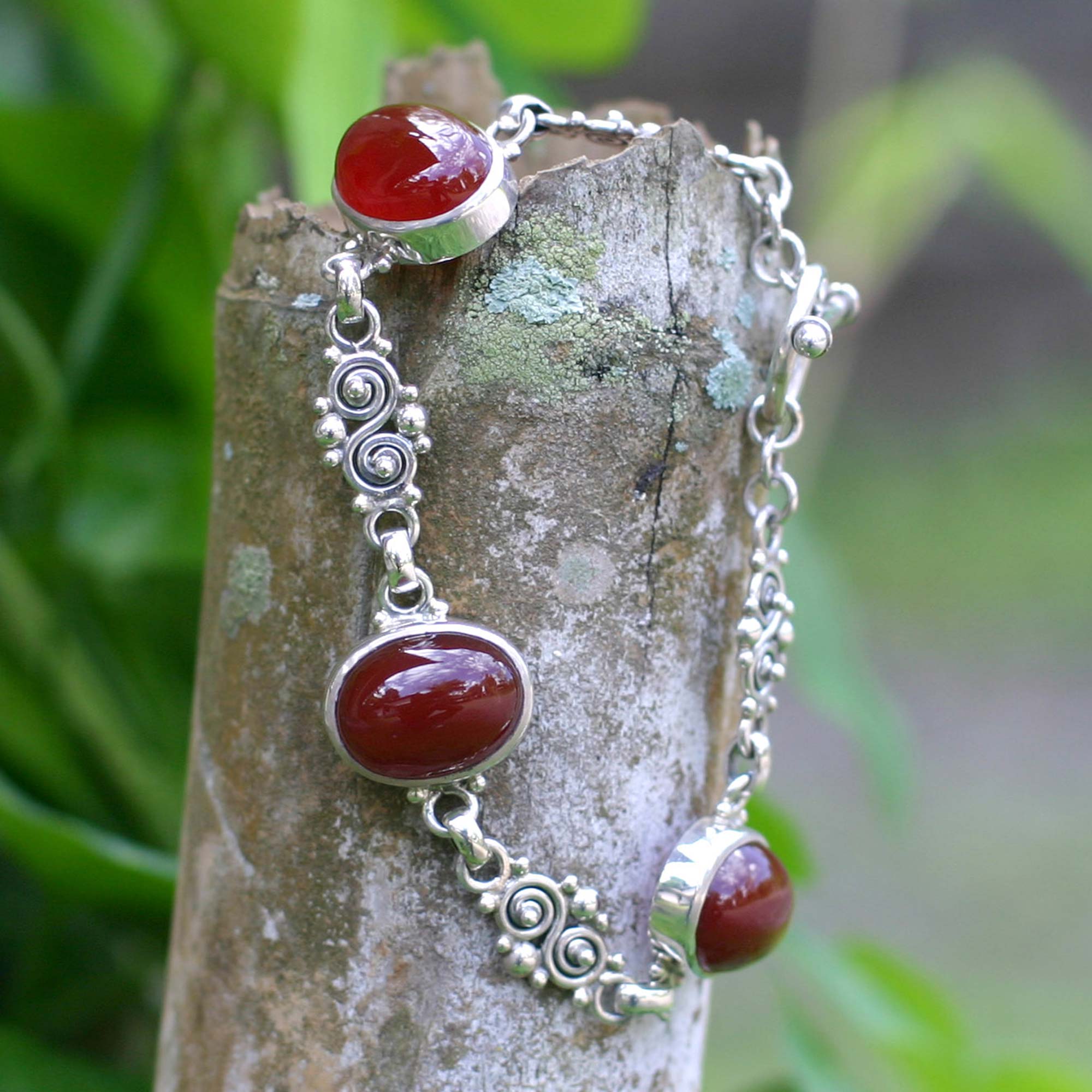 Premium Sunset in Bali Sterling Silver Carnelian Bracelet - Handcrafted Elegance