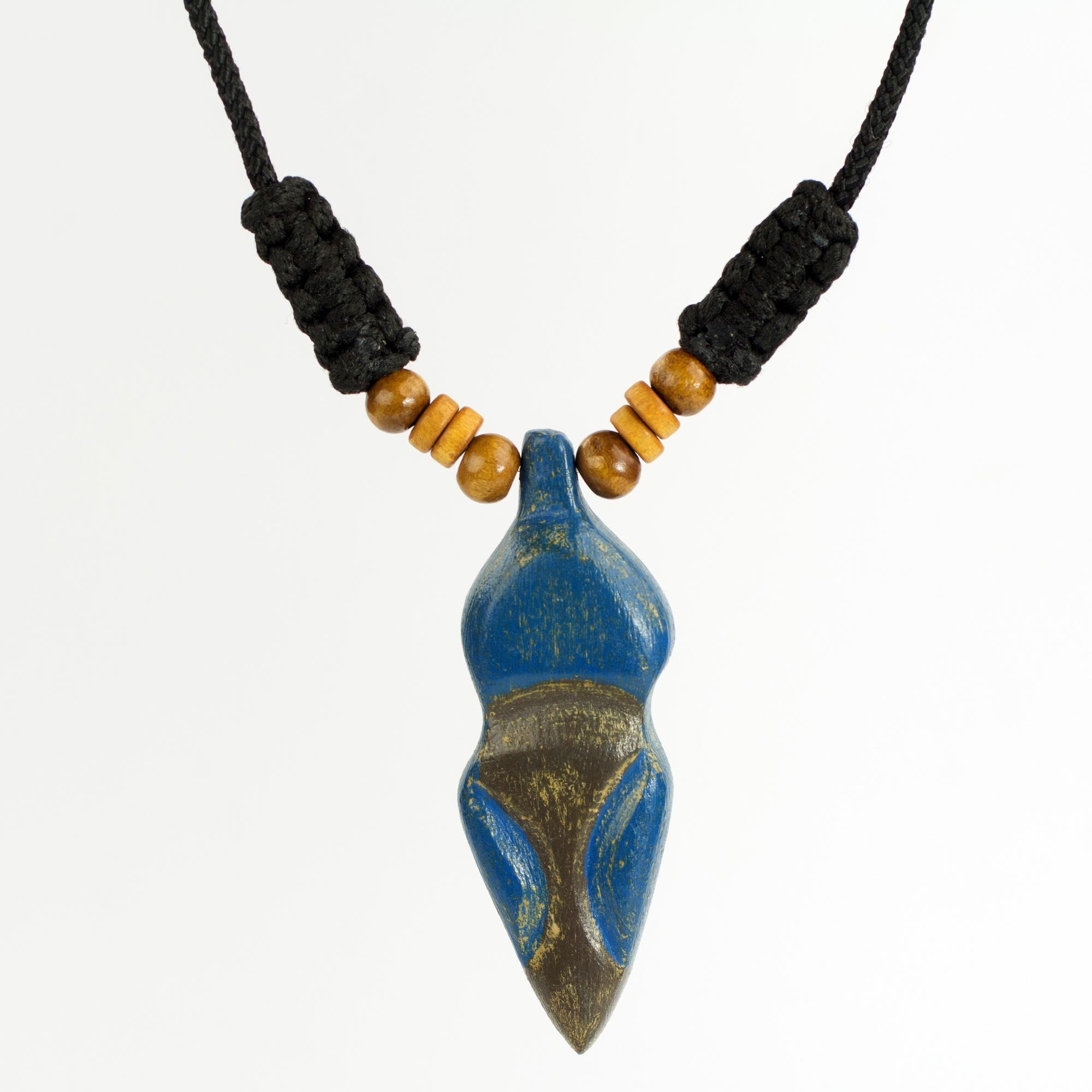 Premium Akwatia Diamond Adjustable Sese Wood Necklace – Blue & Black Handcrafted Jewelry from Ghana