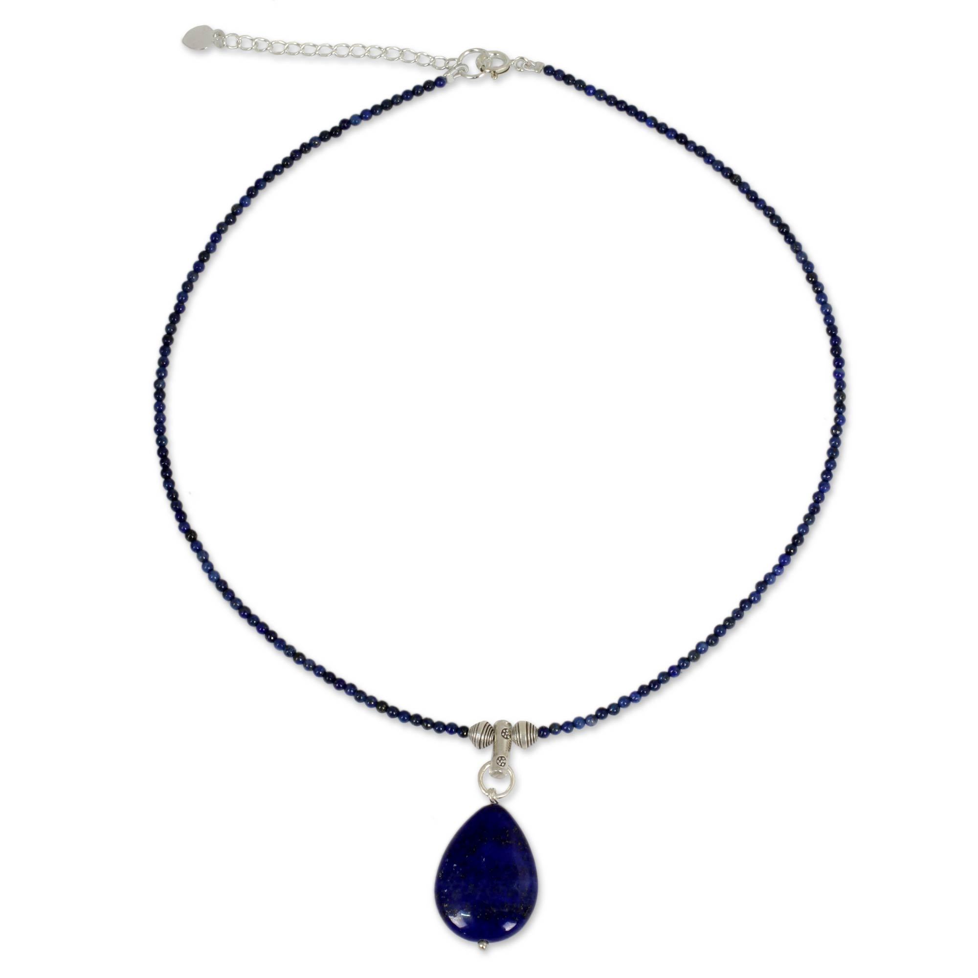 Premium Lapis Lazuli & Sterling Silver Beaded Necklace - Handcrafted Elegance