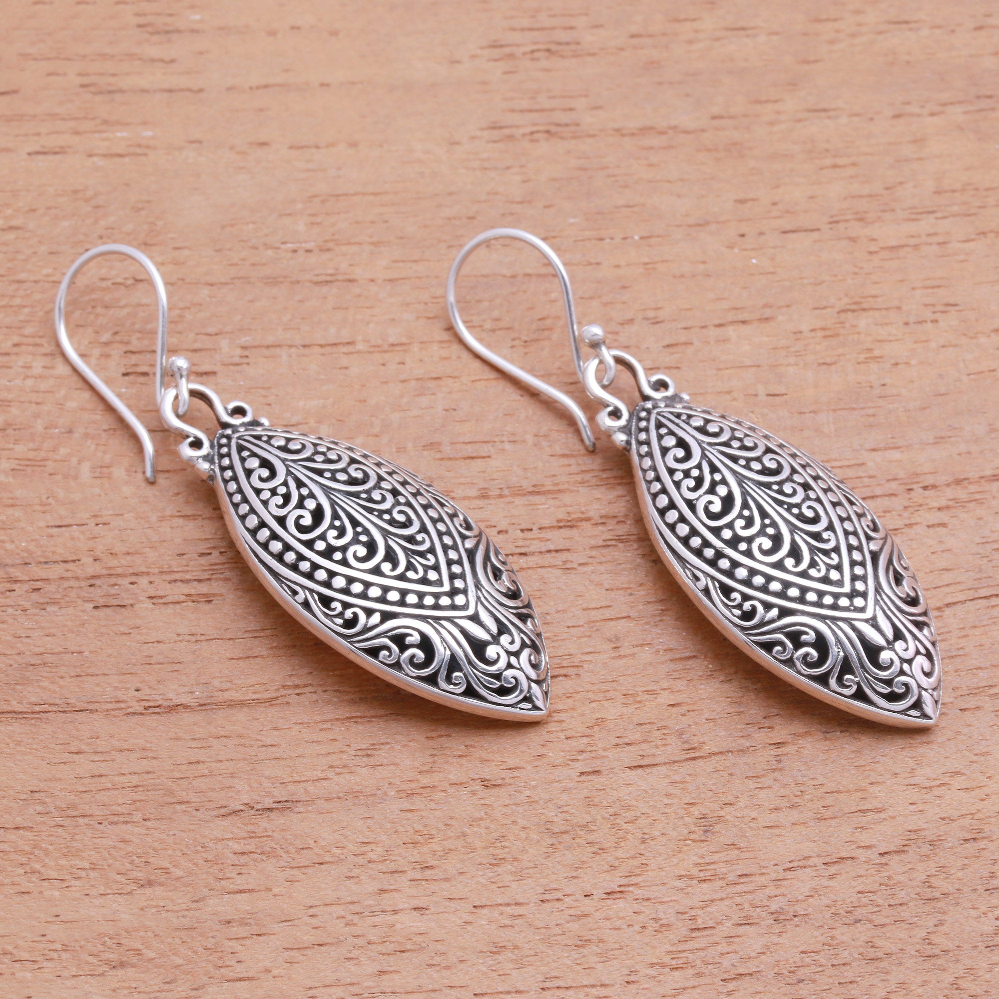 Premium Marquise Swirl Sterling Silver Dangle Earrings – Handcrafted in Bali