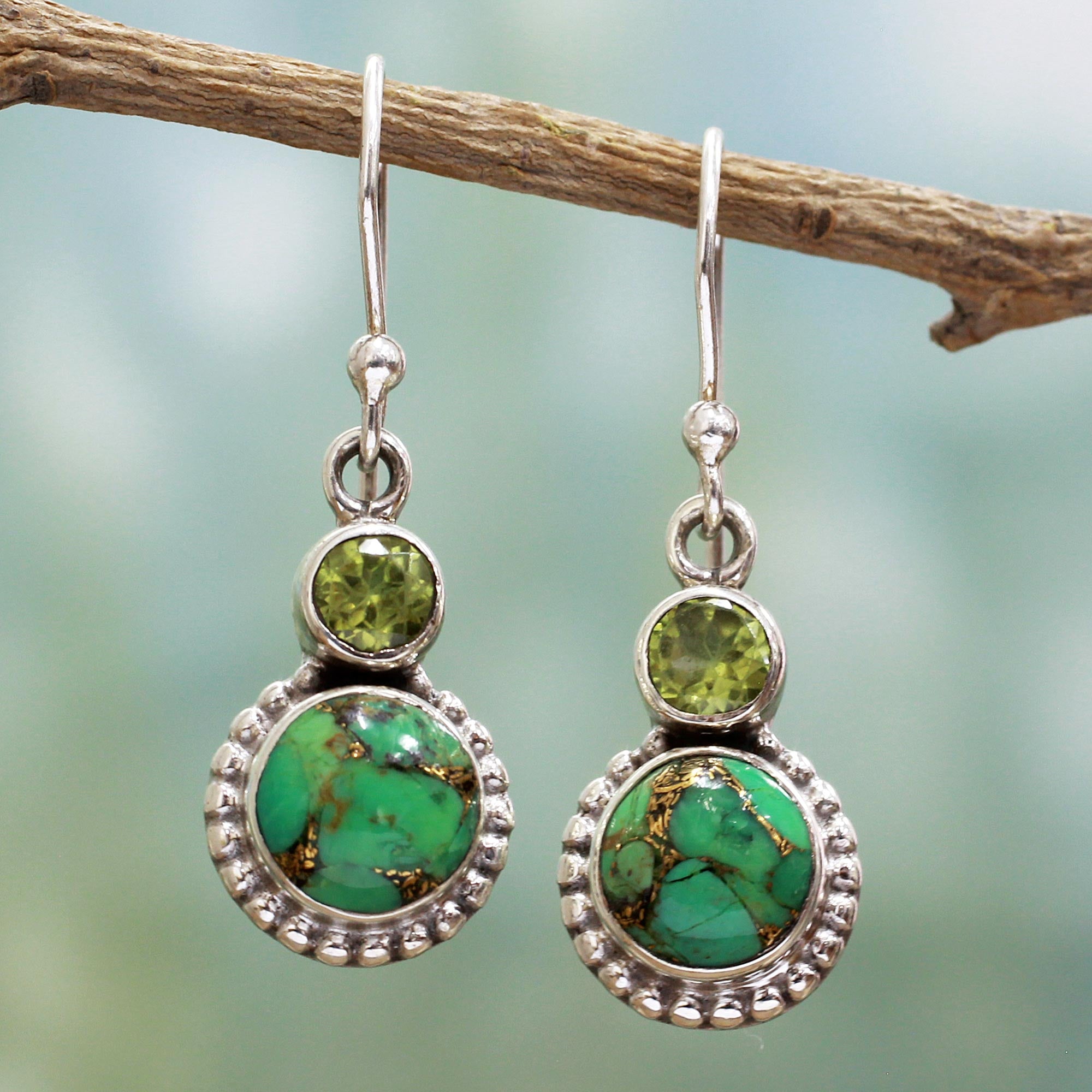 Premium Forest Floor Earrings – Peridot & Turquoise Sterling Silver Jewelry