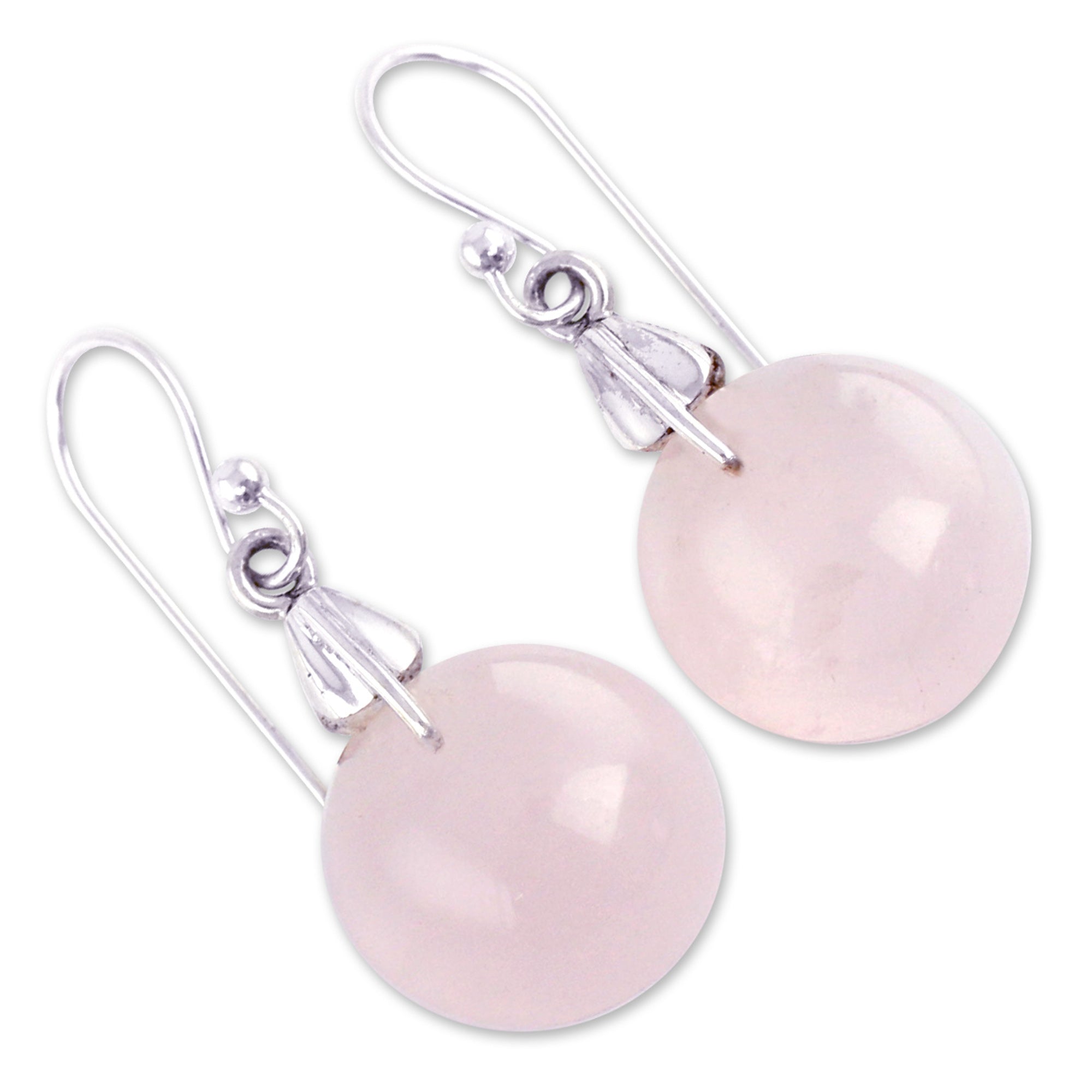 Premium Rose Quartz Sphere Earrings - Handcrafted India Artisan Jewelry for Love & Romance