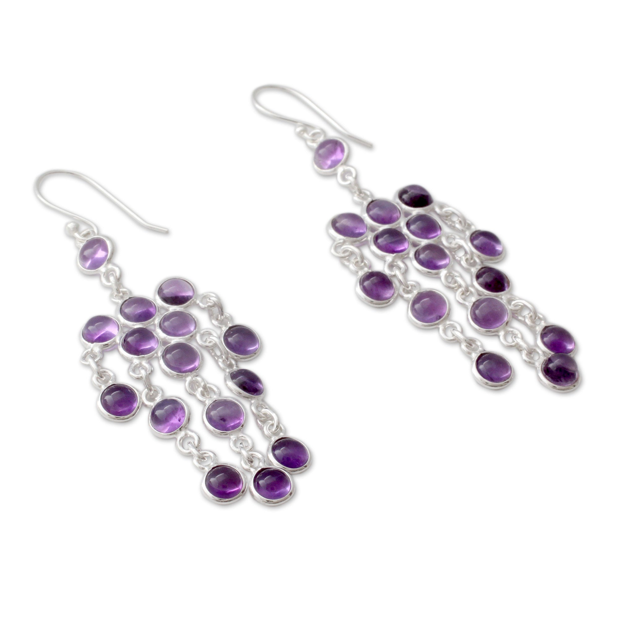 Premium Amethyst Sterling Silver Chandelier Earrings - Handcrafted Elegance