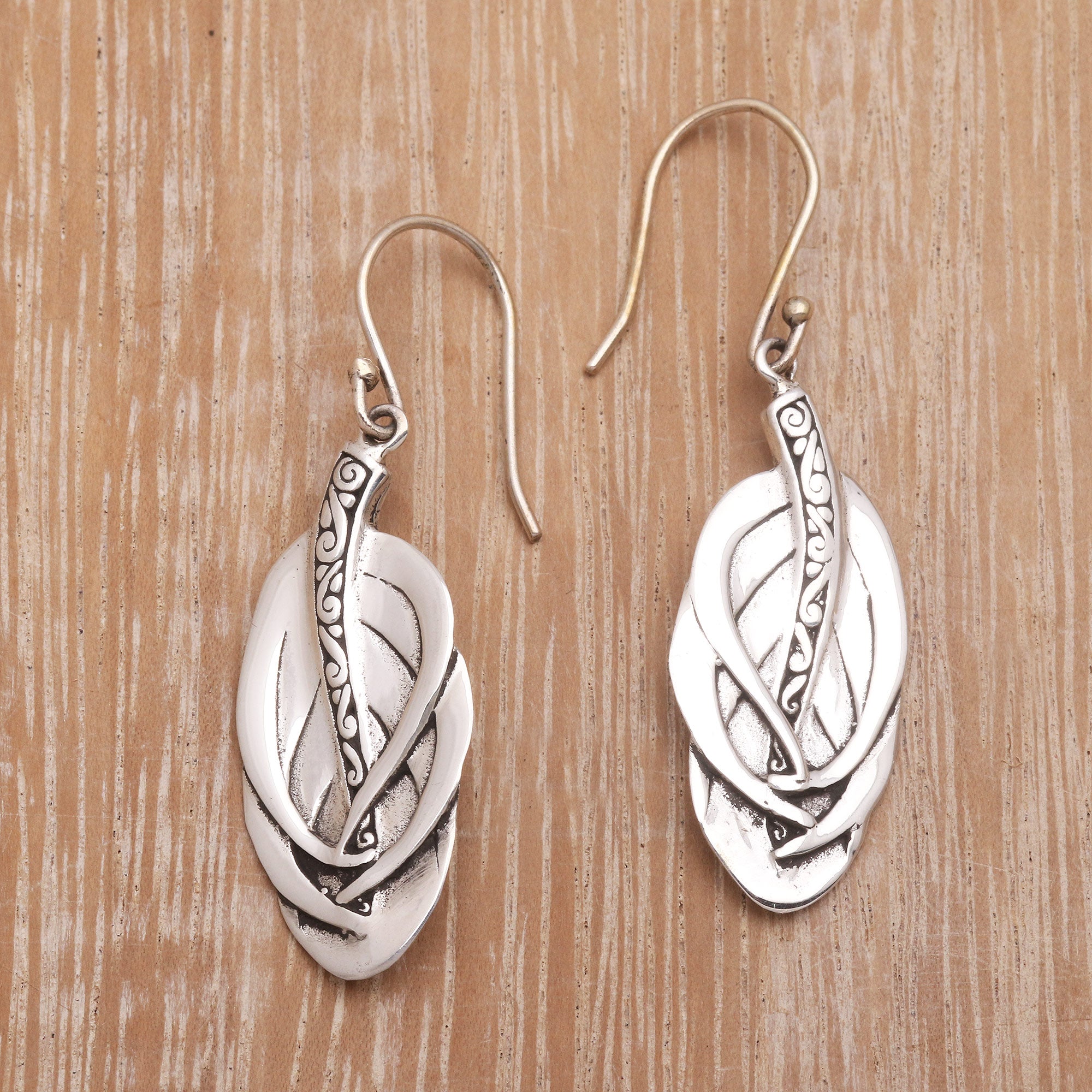 Premium Tufted Feathers Sterling Silver Dangle Earrings - Handcrafted in Bali