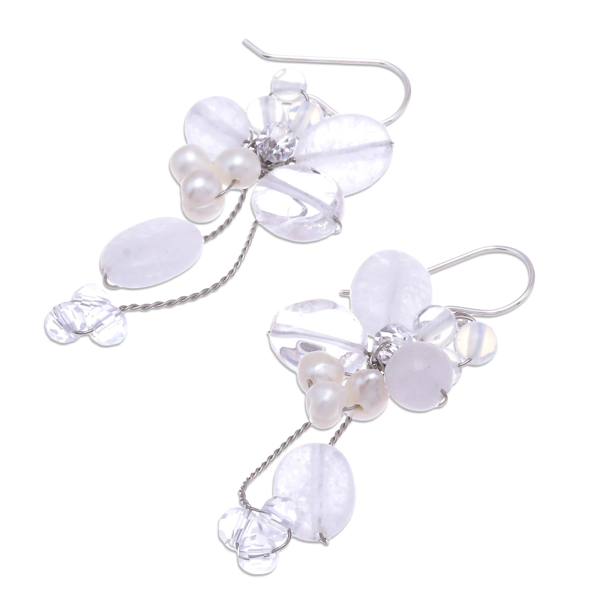 Premium Radiant Bouquet Pearl & Quartz Dangle Earrings