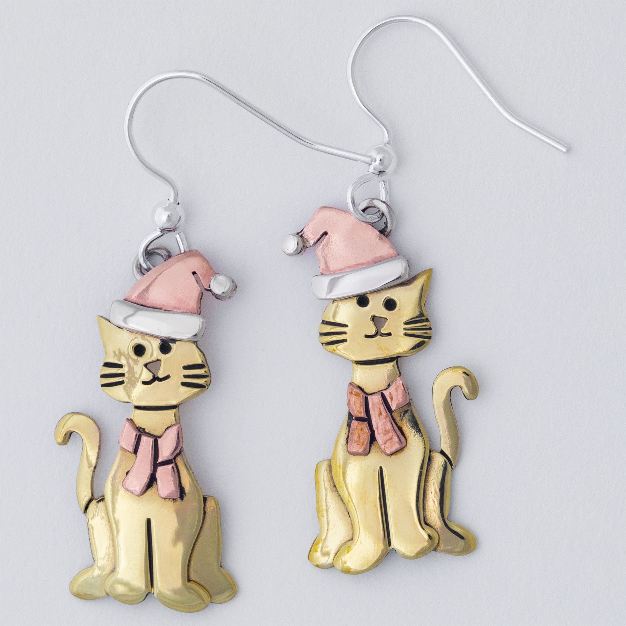 Premium Holiday Cat Earrings - Mixed Metal Design