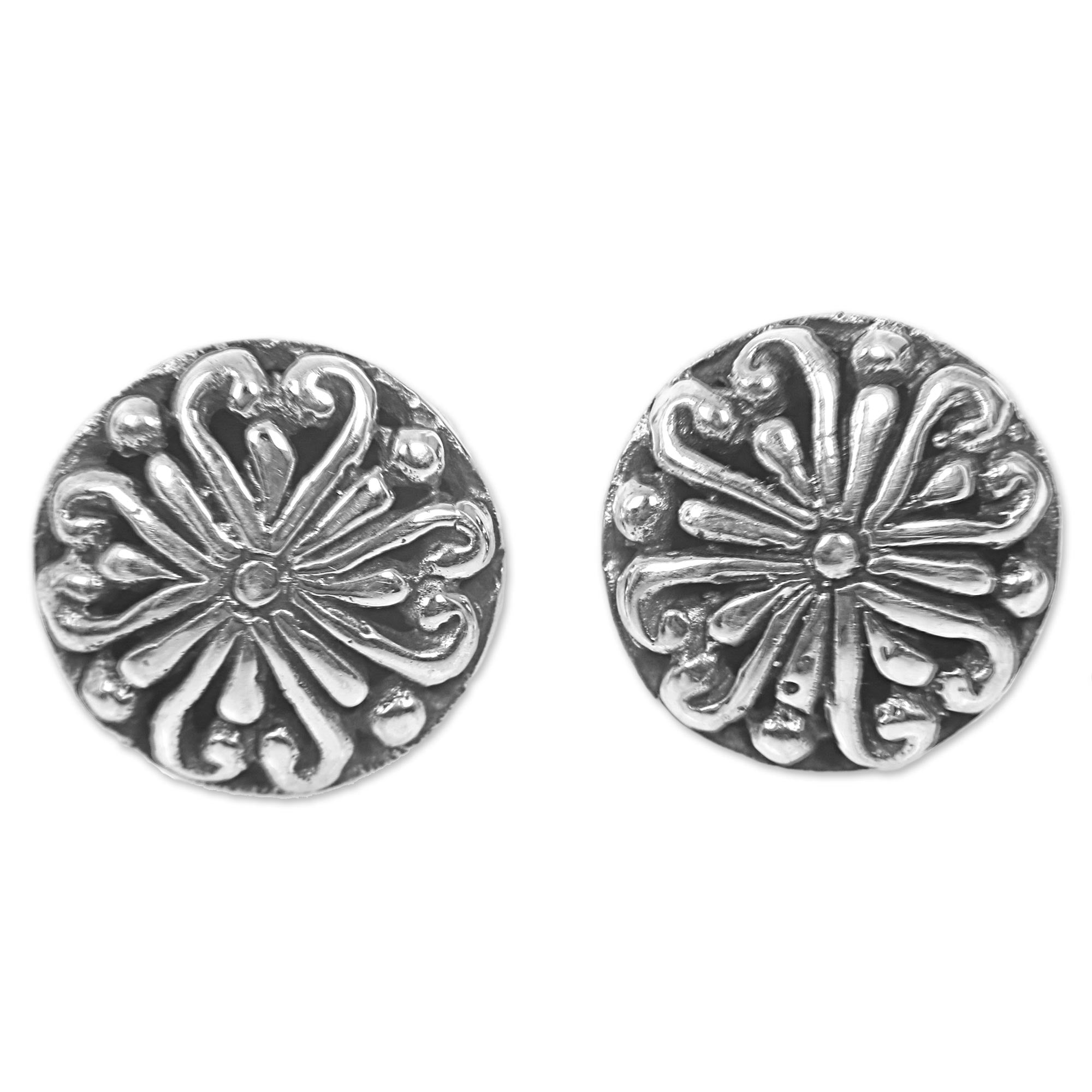 Premium Bali Whirlpool Silver Stud Earrings - Handmade Floral Design