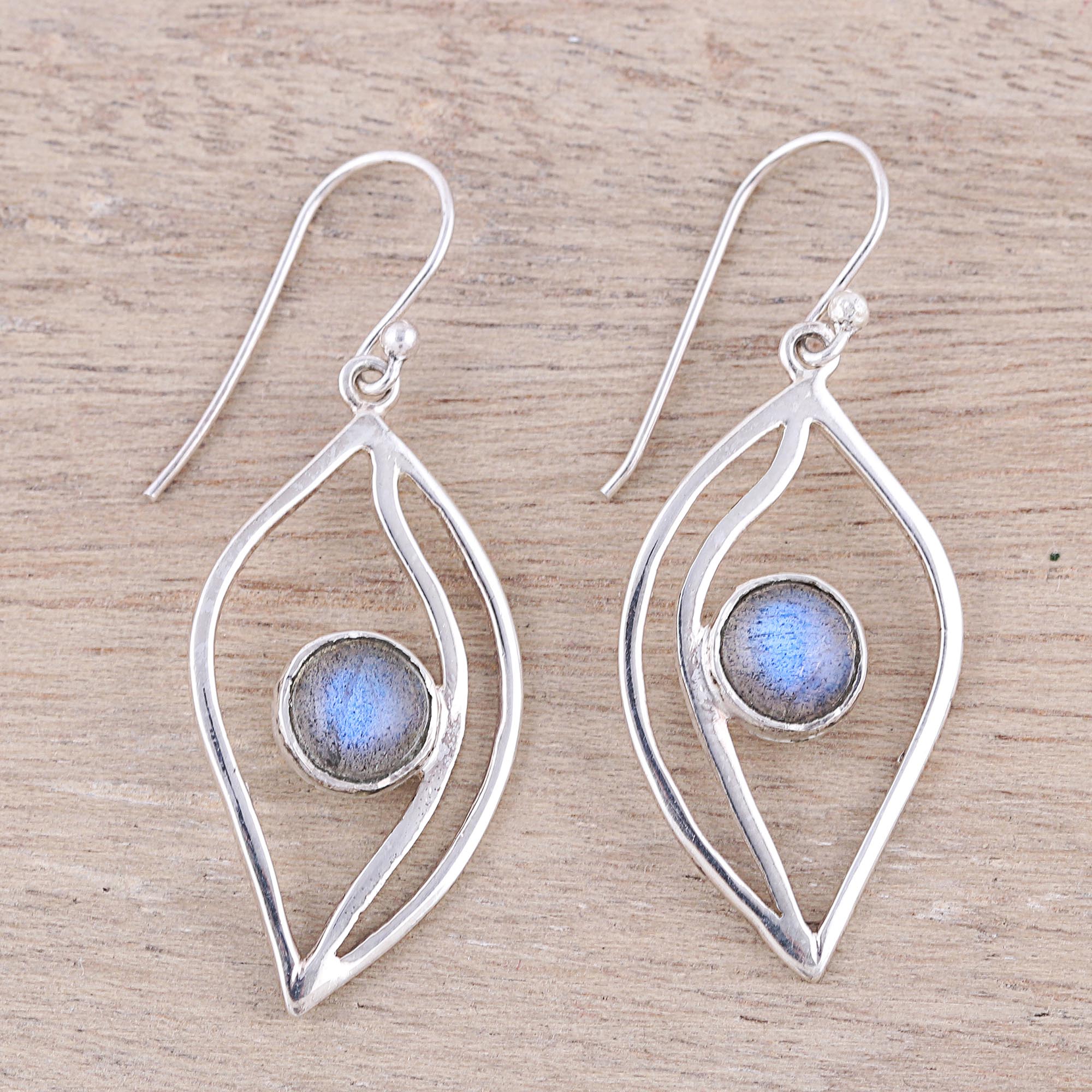 Premium Leaf-Shaped Labradorite Dangle Earrings – Handcrafted in India