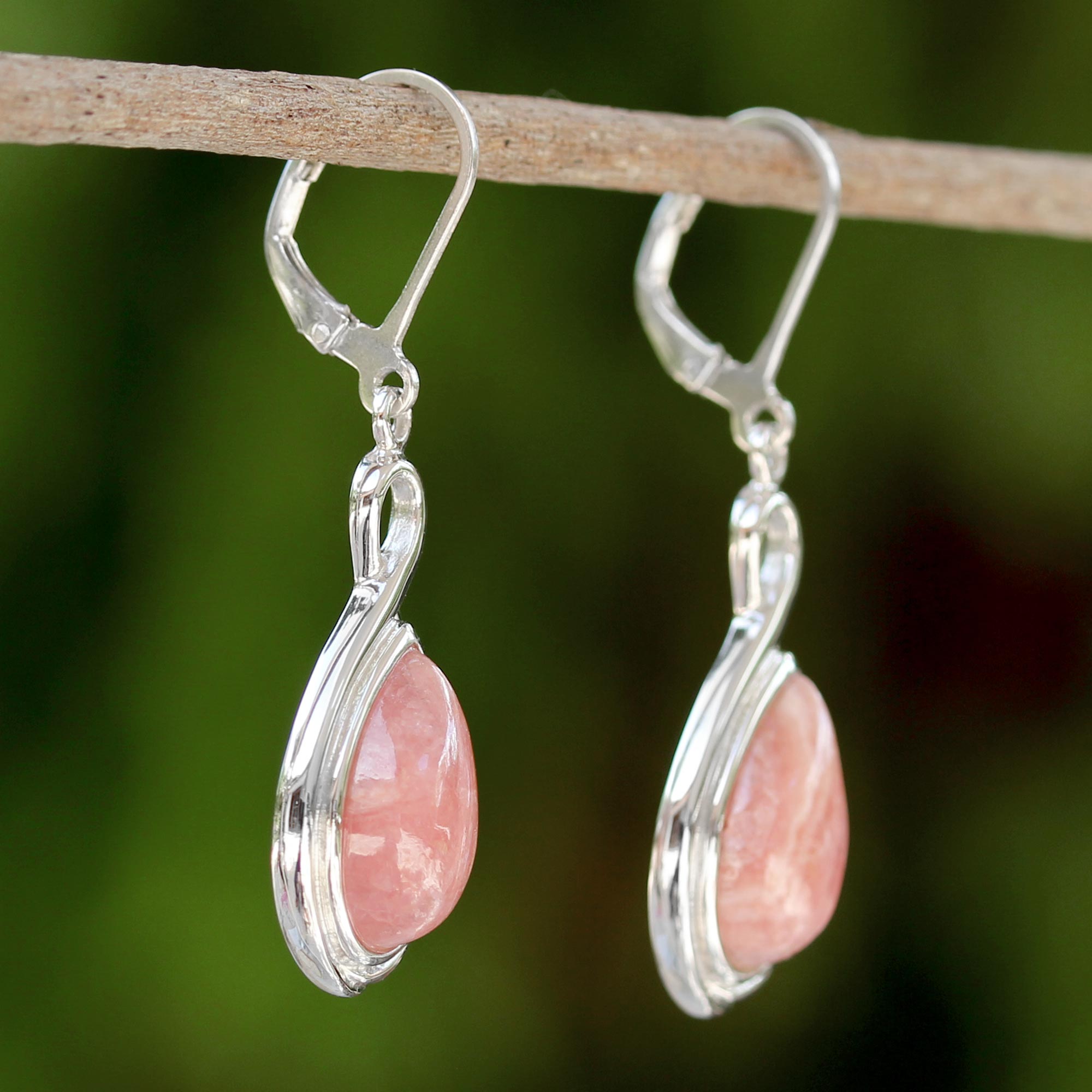 Premium Glamorous Rose Thai Rhodochrosite Sterling Silver Drop Earrings