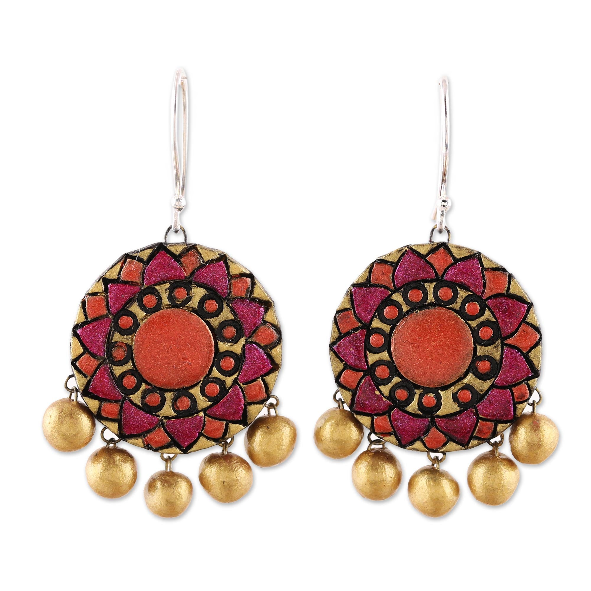 Premium Mandala Floral Ceramic Dangle Earrings – Handcrafted Indian Jewelry