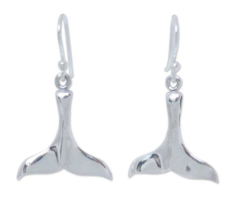 Premium Glistening Whale Silver Dangle Earrings - Handcrafted Elegance