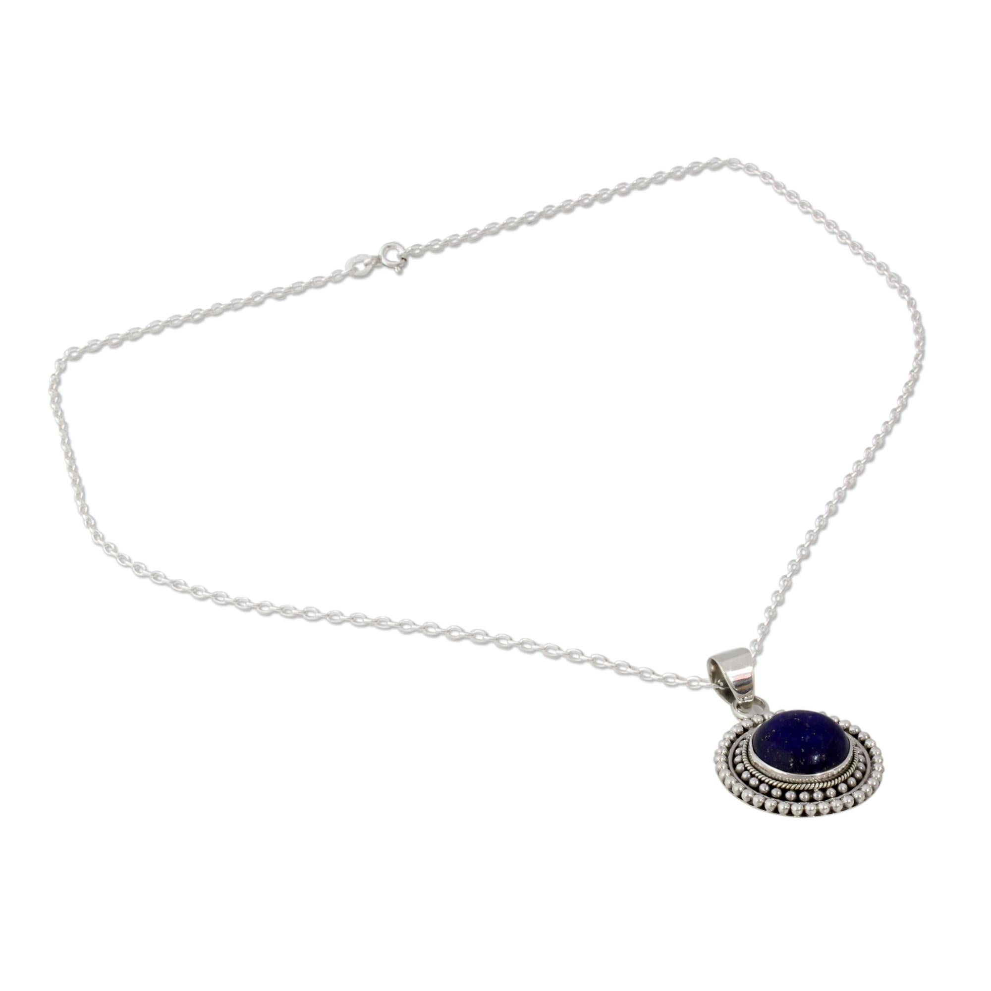 Premium Royal Sunset Lapis Lazuli Pendant Necklace - Handcrafted Sterling Silver