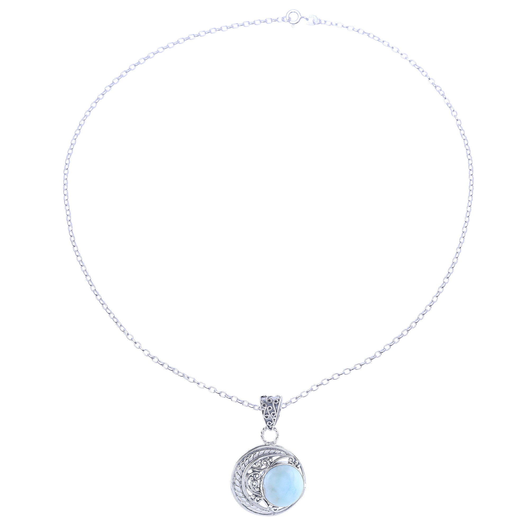 Premium Crescent Elegance Larimar Pendant Necklace - Handcrafted Sterling Silver Jewelry from India