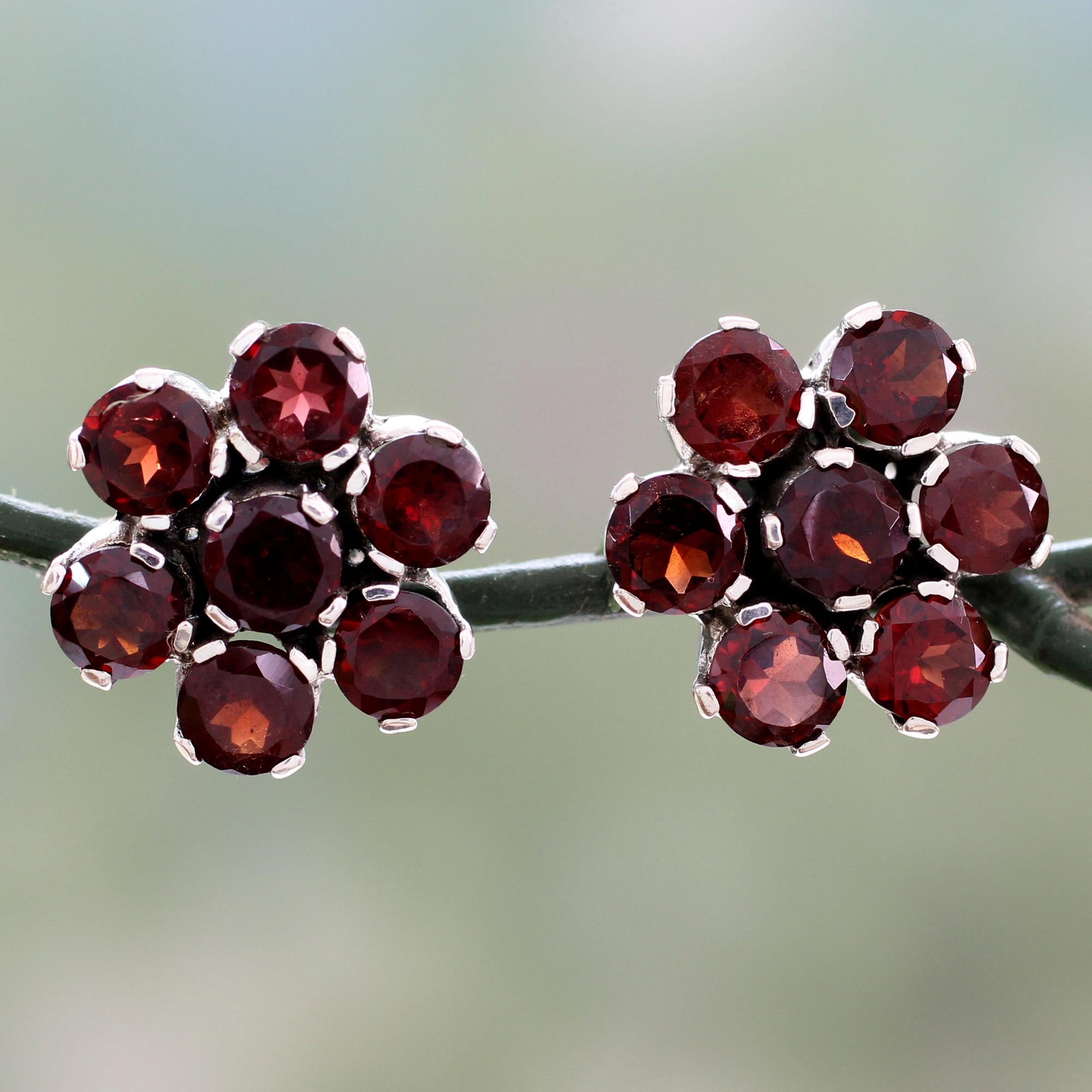 Premium Romantic Blossom Artisan Earrings with Garnet - Ultimate Floral Elegance