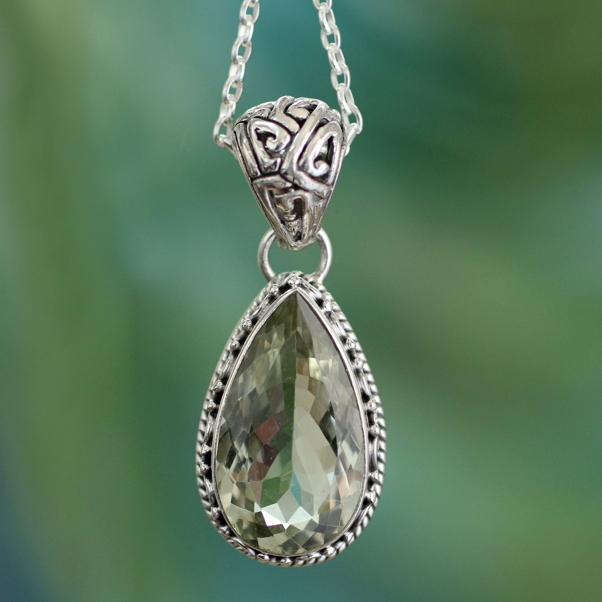 Premium Verdant Mist Sterling Silver Pendant Necklace - Handcrafted Elegance