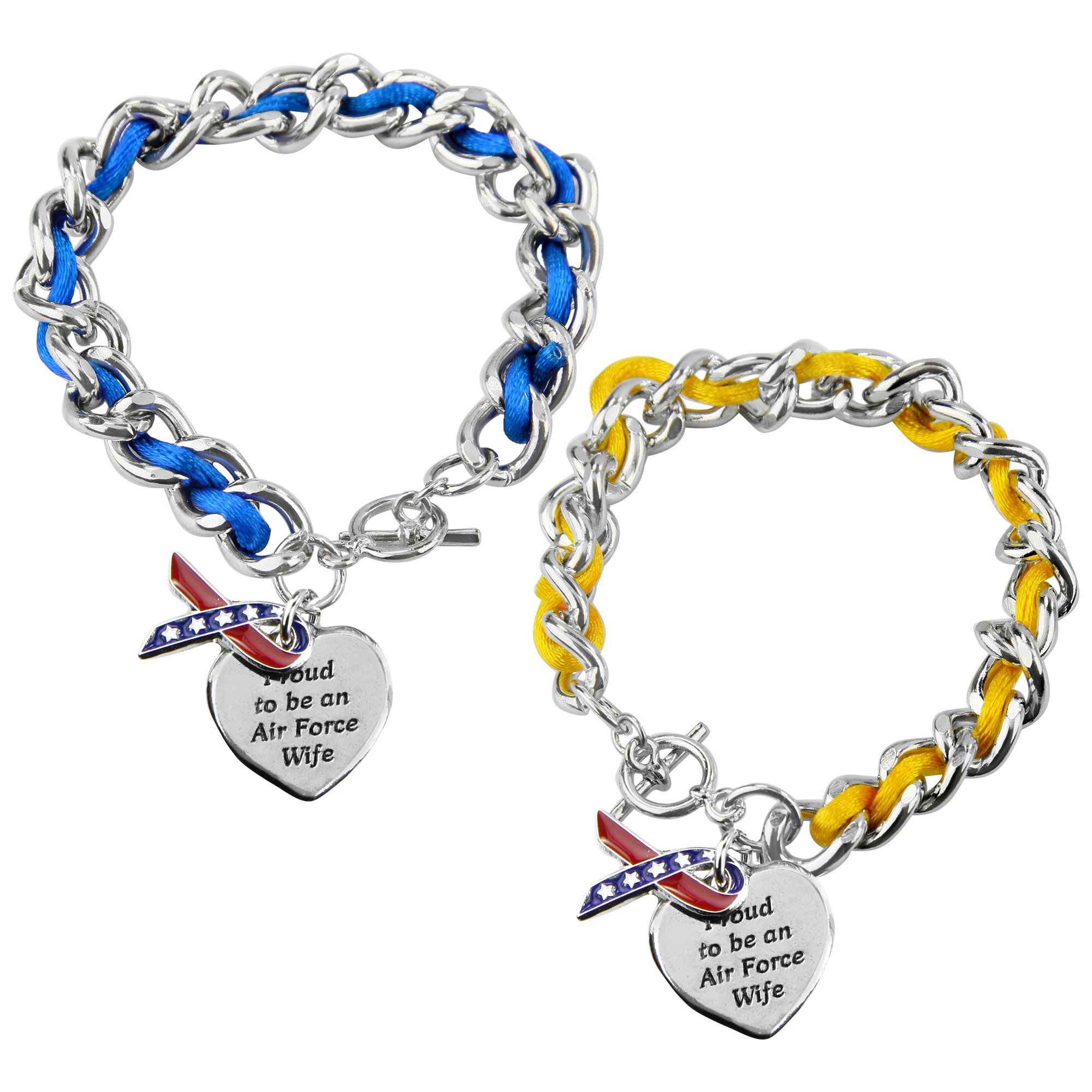 Premium Proud Air Force Wife Ribbon Charm Bracelet - Ultimate Patriotic Style