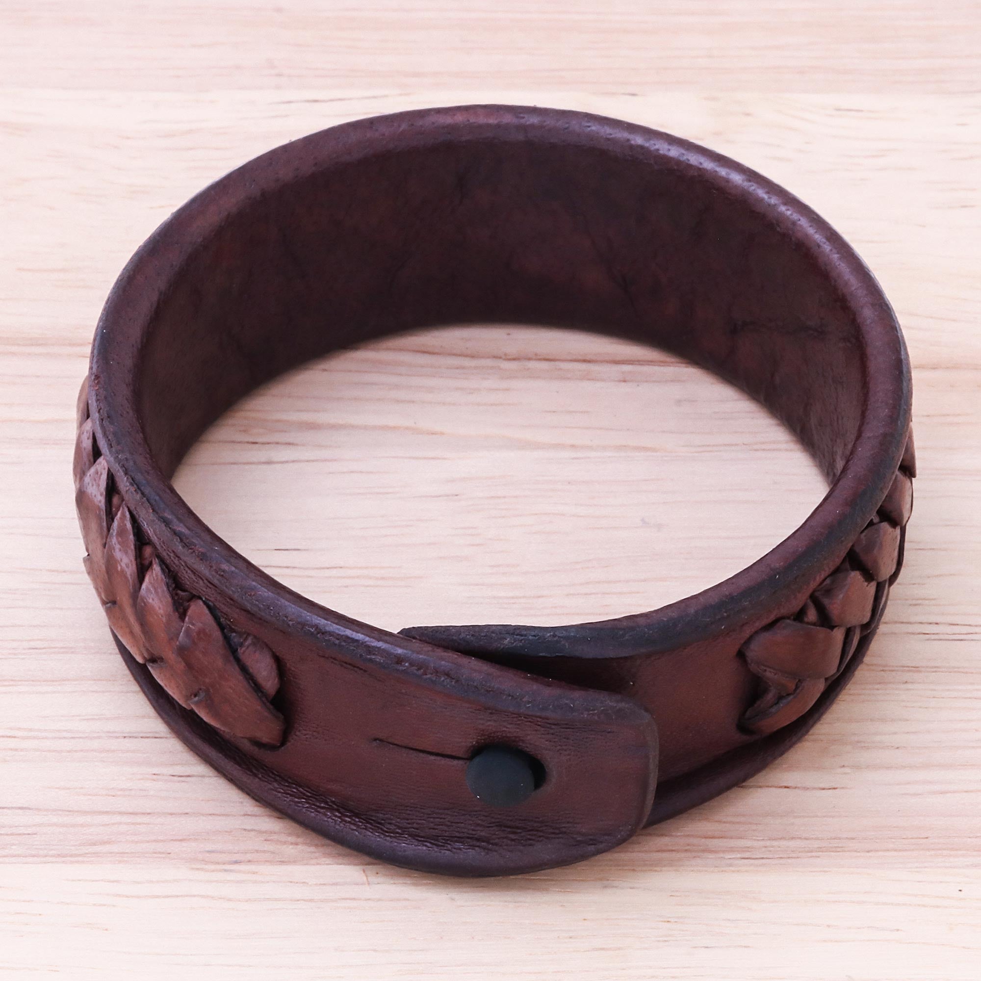 Premium Artisan Brass & Leather Wristband Bracelet - Handmade in Thailand