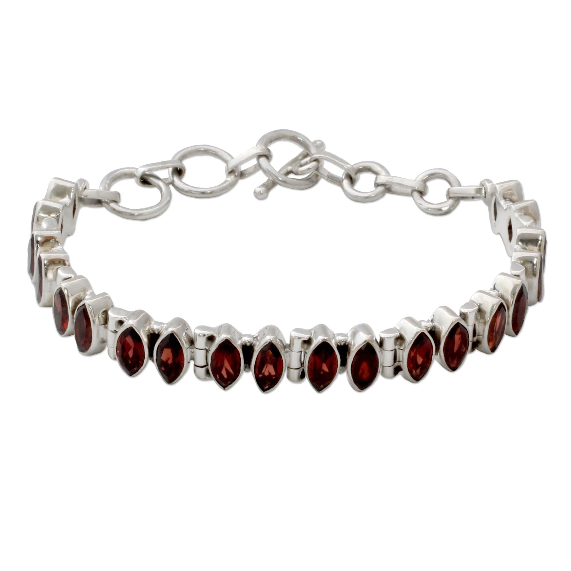 Premium Marquise Garnet & Silver Tennis Bracelet - Handcrafted in India