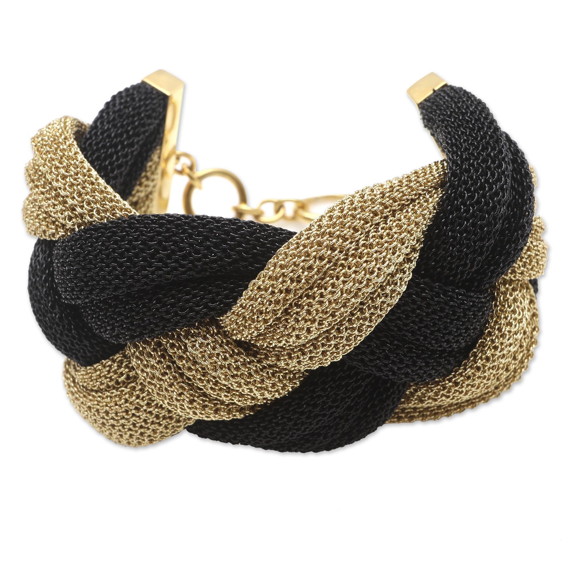 Premium Braided Union Black & Gold Mesh Woven Bracelet