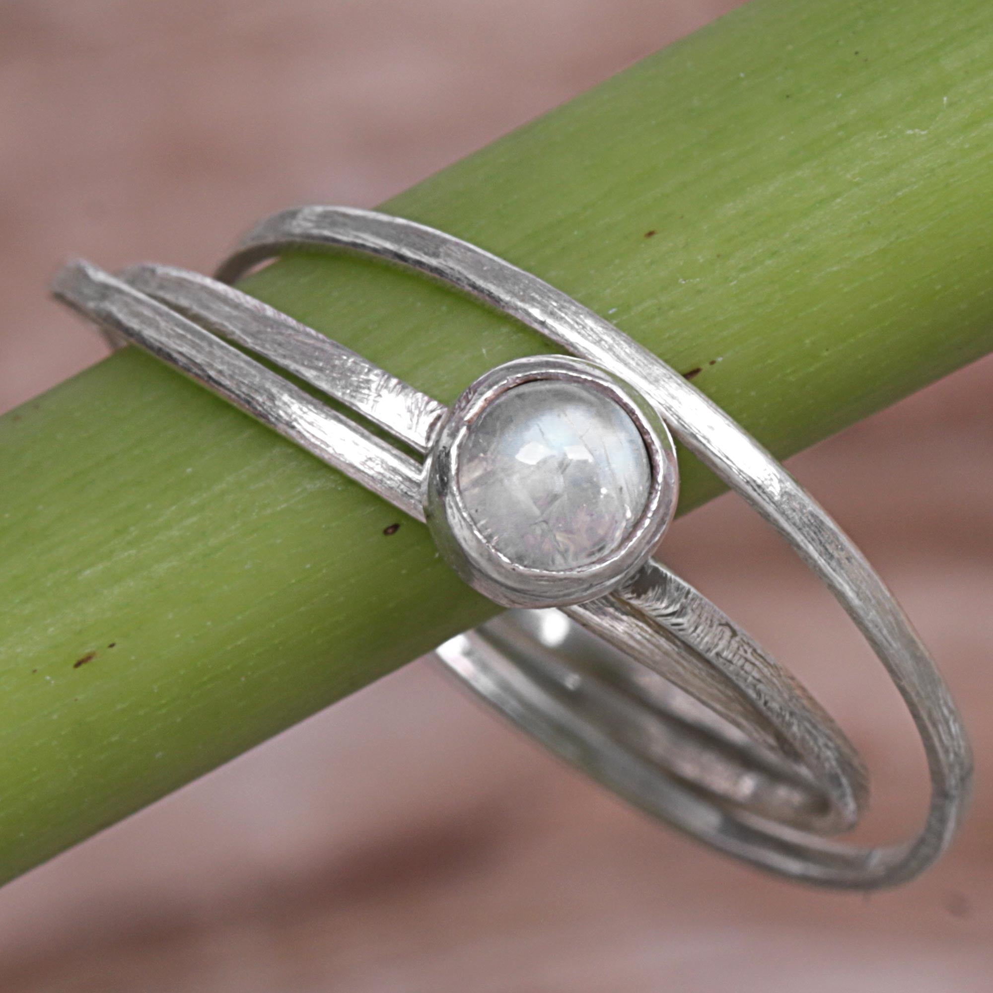 Premium Rainbow Moonstone Solitaire Ring - Handcrafted Sterling Silver