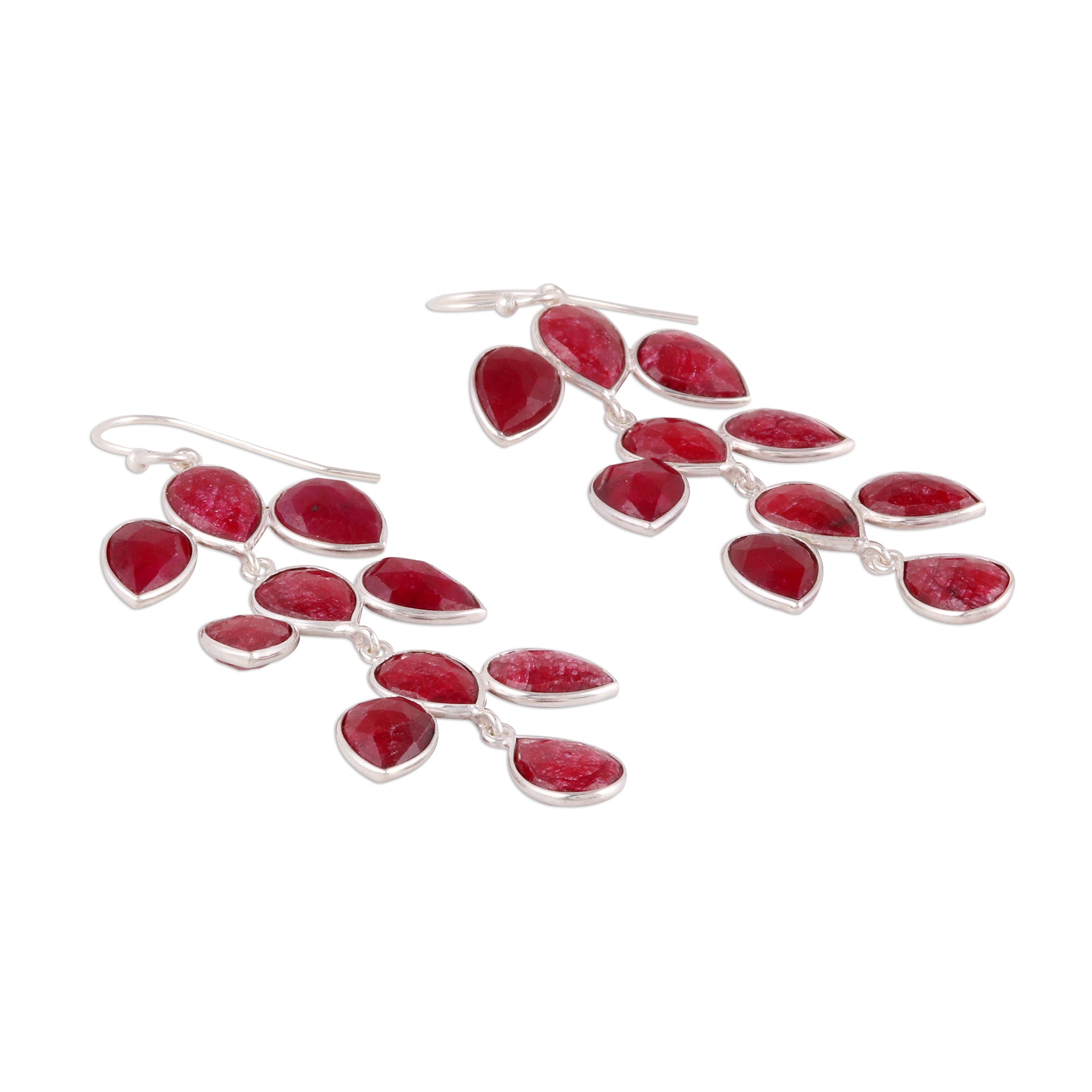 Premium Leaf Cascade 40-Carat Ruby Dangle Earrings - Handcrafted in India