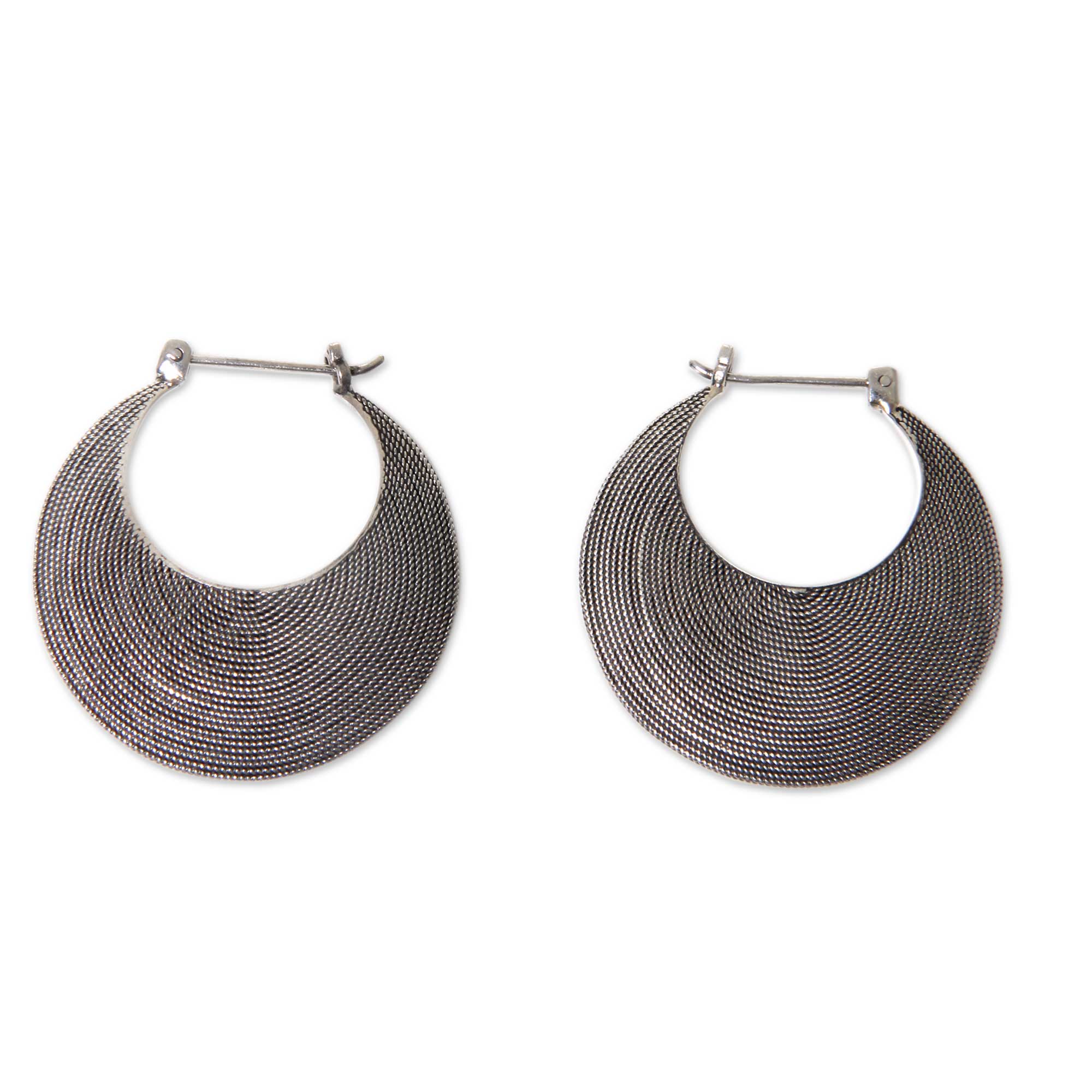 Premium Hypnotic Bali Moon Sterling Silver Hoop Earrings - Handcrafted in Bali