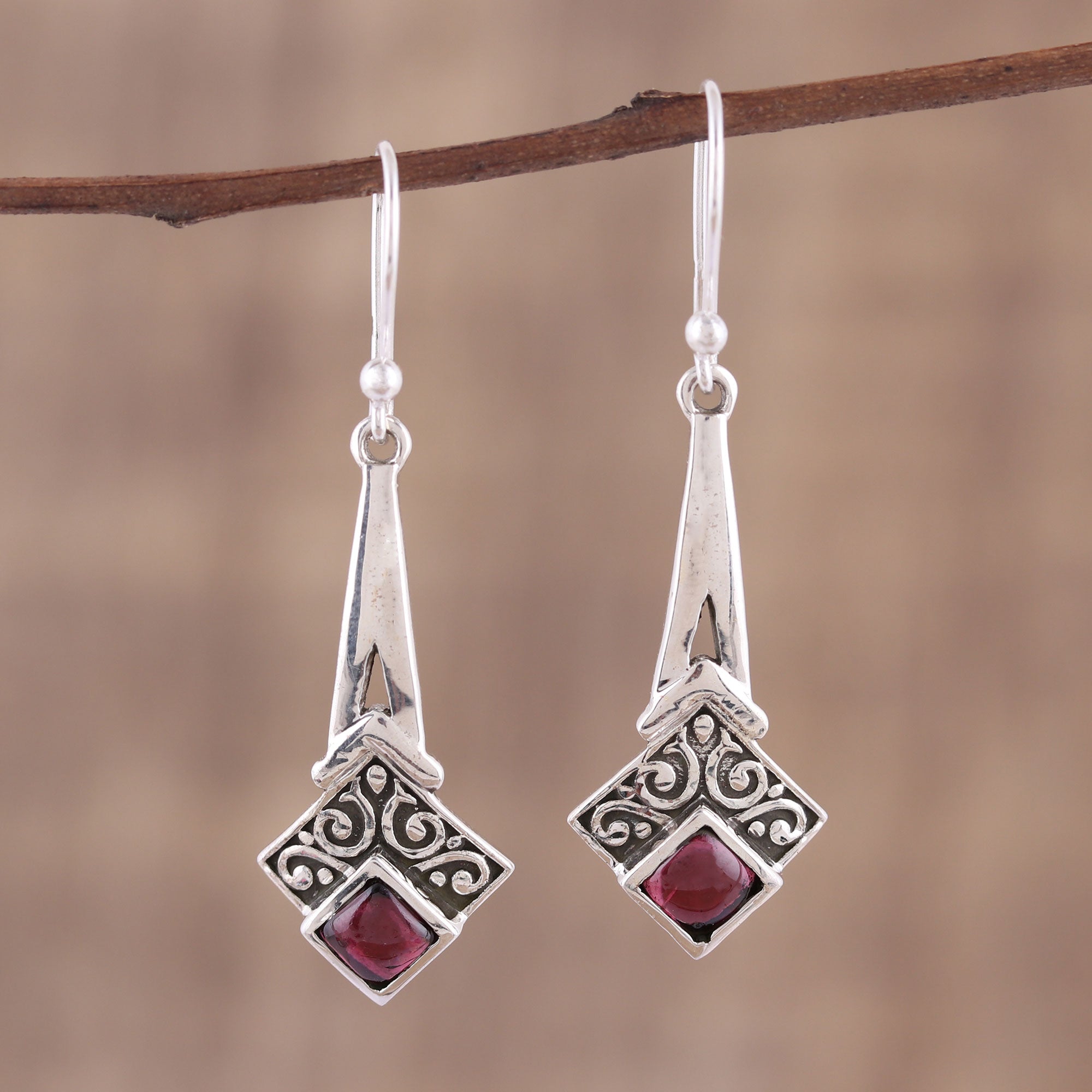 Premium Garnet Dangle Earrings – Handcrafted Sterling Silver Jewelry