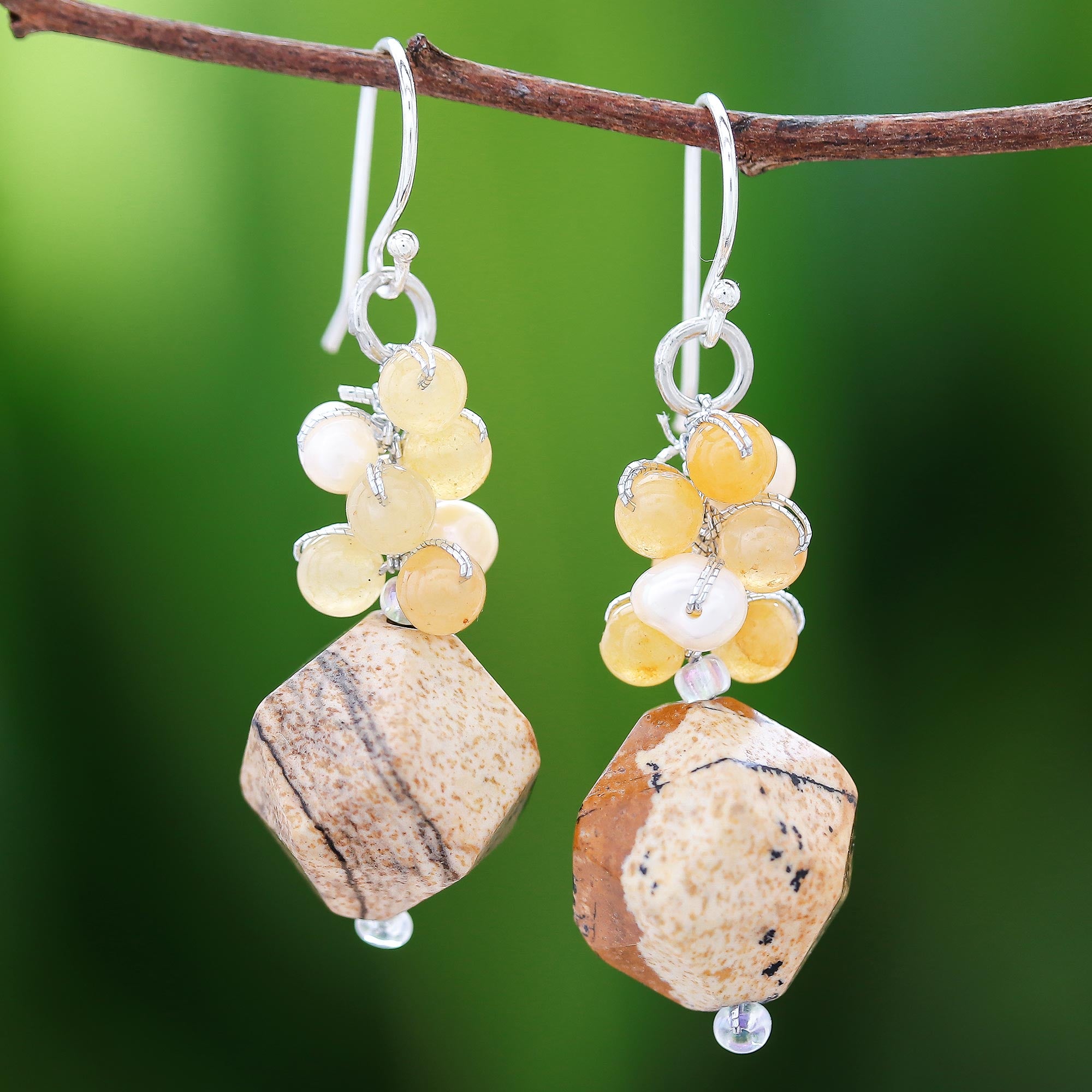 Premium Multi-Gemstone Cluster Earrings in Earthy Brown