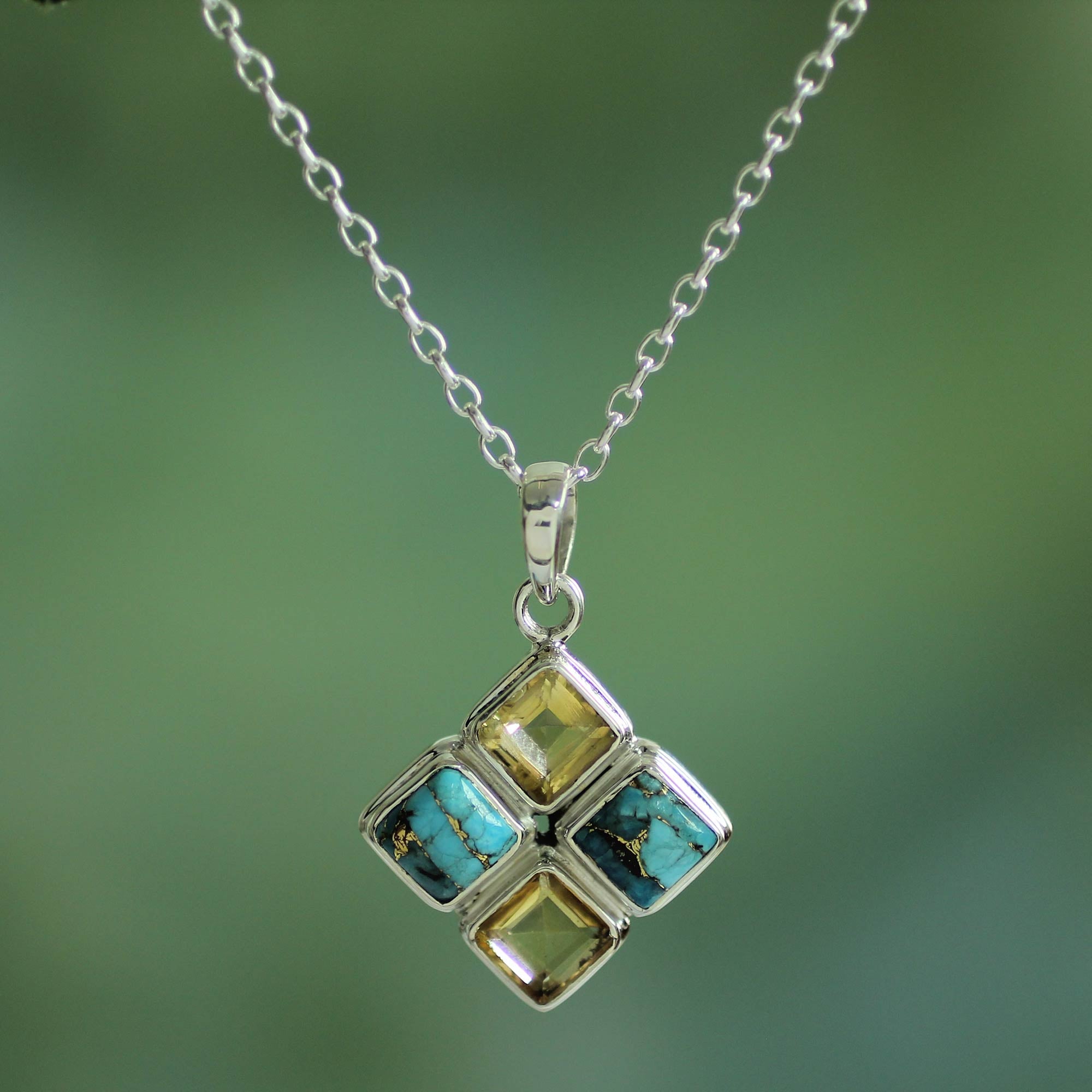 Premium Sun Meets Sky Multi-Gem Pendant Necklace - Ultimate Handmade Jewelry