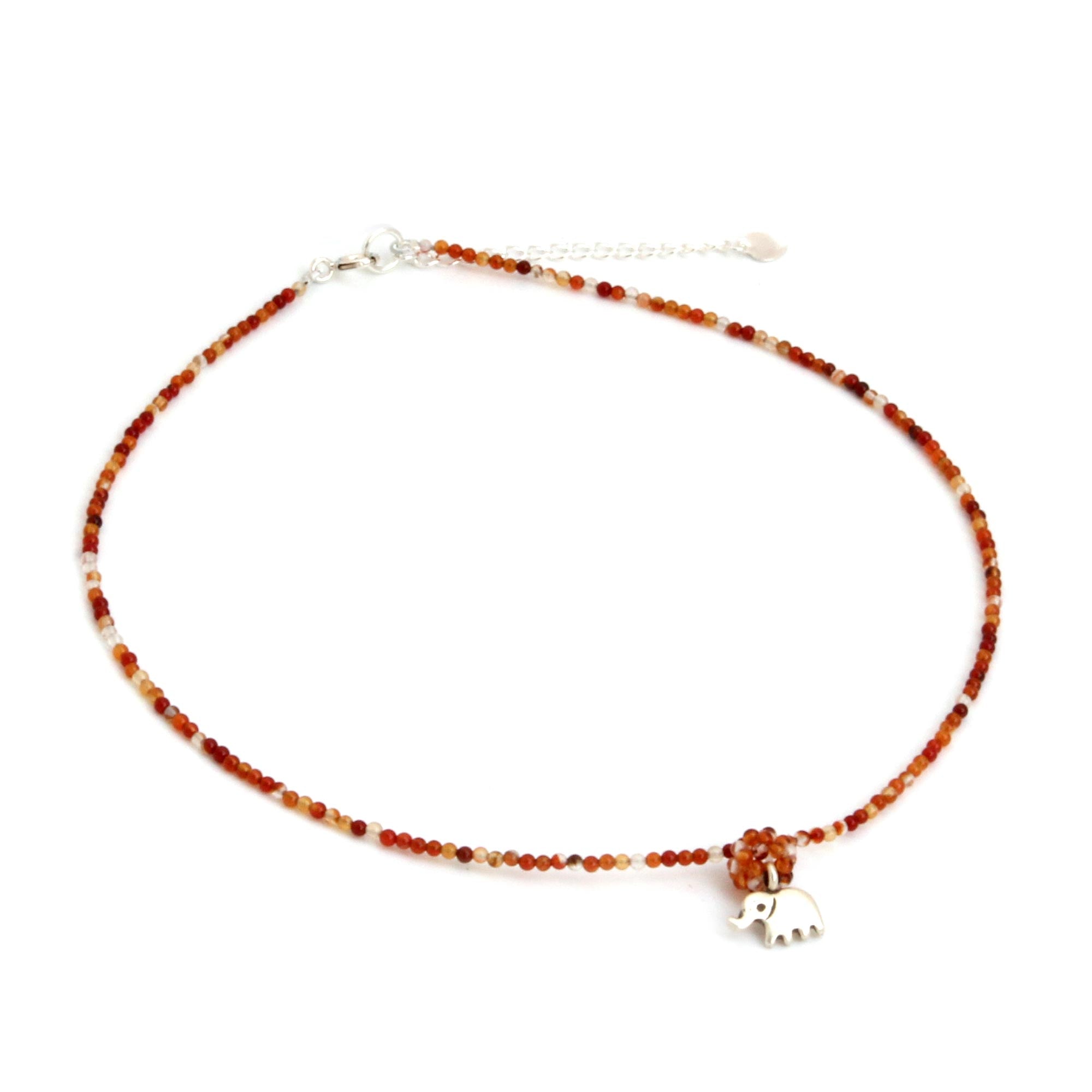 Premium Handmade Carnelian Elephant Necklace - Sterling Silver Charm