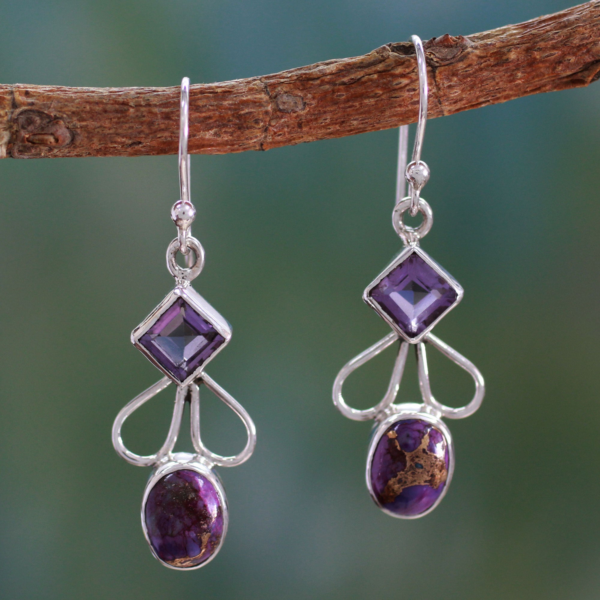 Premium Bollywood Purple Amethyst & Silver Artisan Earrings