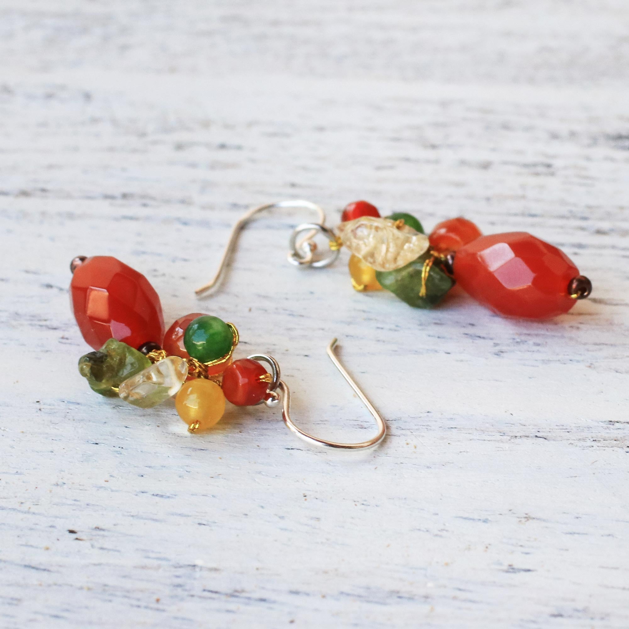 Premium Wistful Memory Carnelian Multi-Gemstone Dangle Earrings – Handcrafted in Thailand