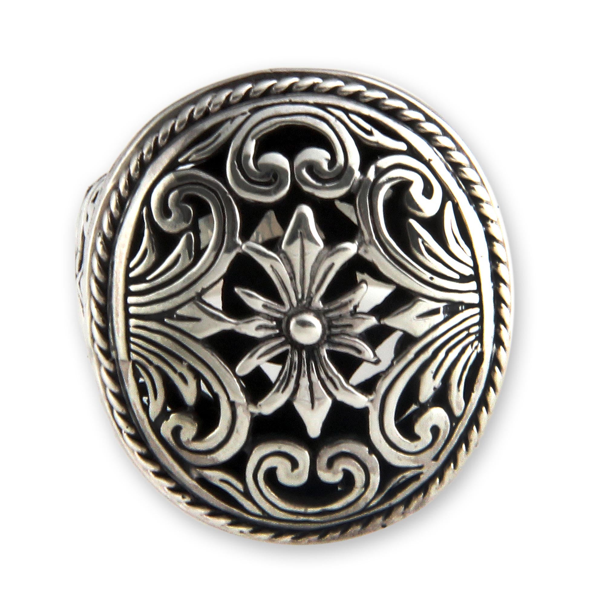 Premium Forest Blossom Silver Floral Signet Ring