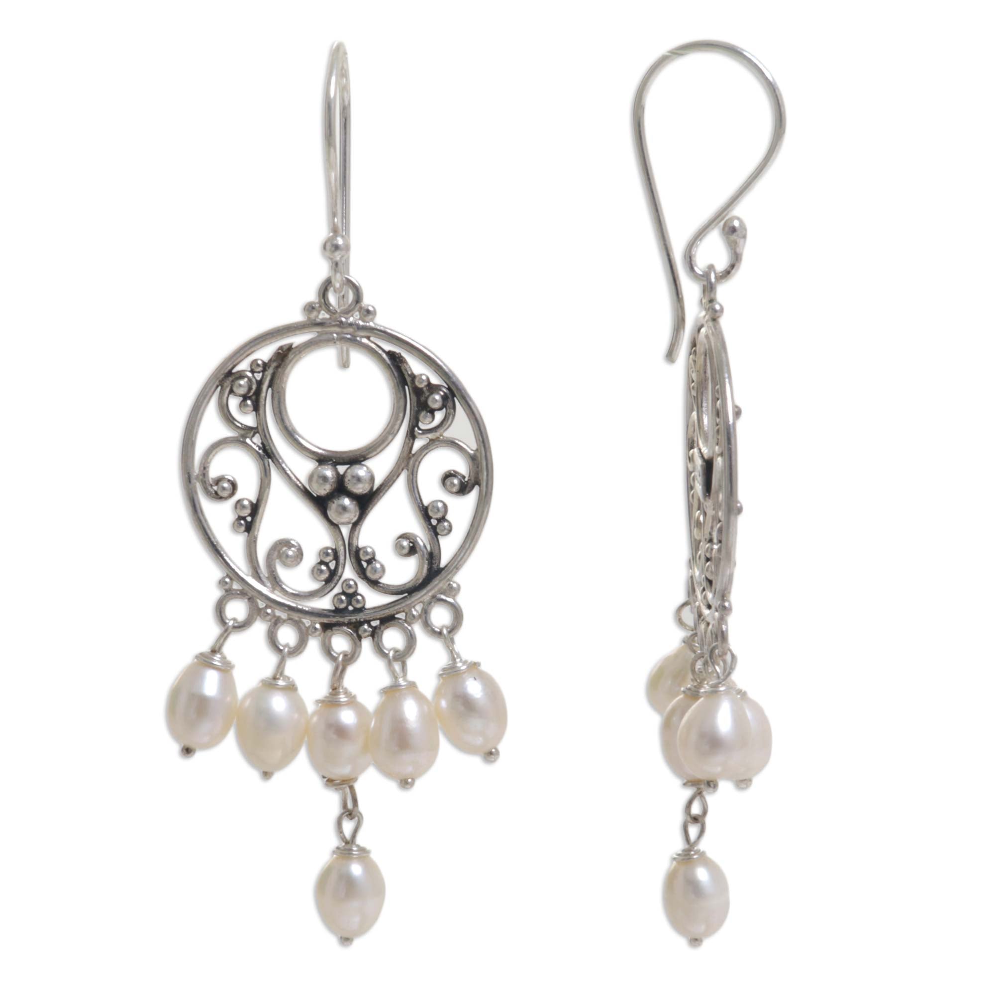 Premium Moonbeams Pearl Sterling Silver Chandelier Earrings